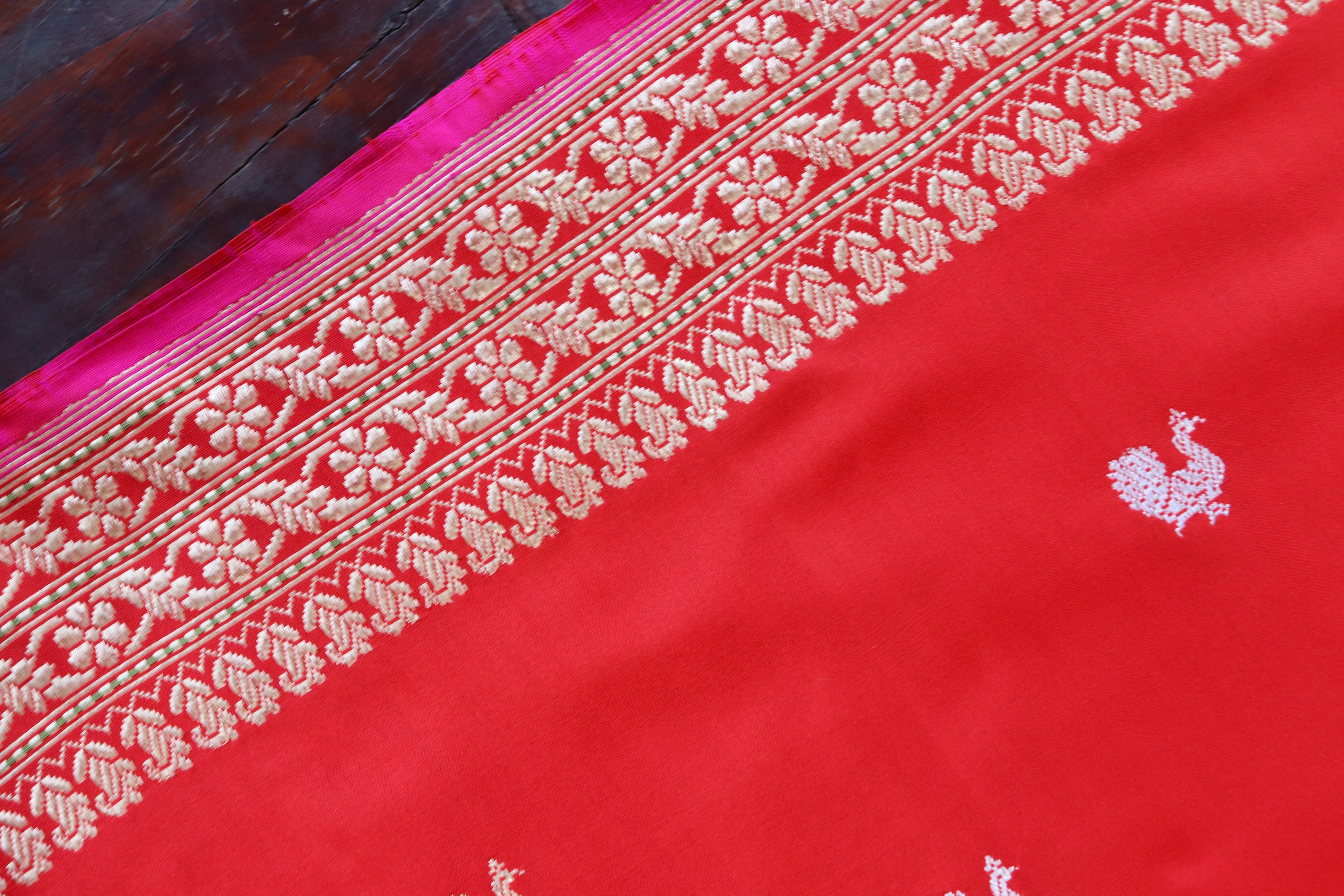 Red Peacock Motif Pure Silk Handloom Banarasi Saree