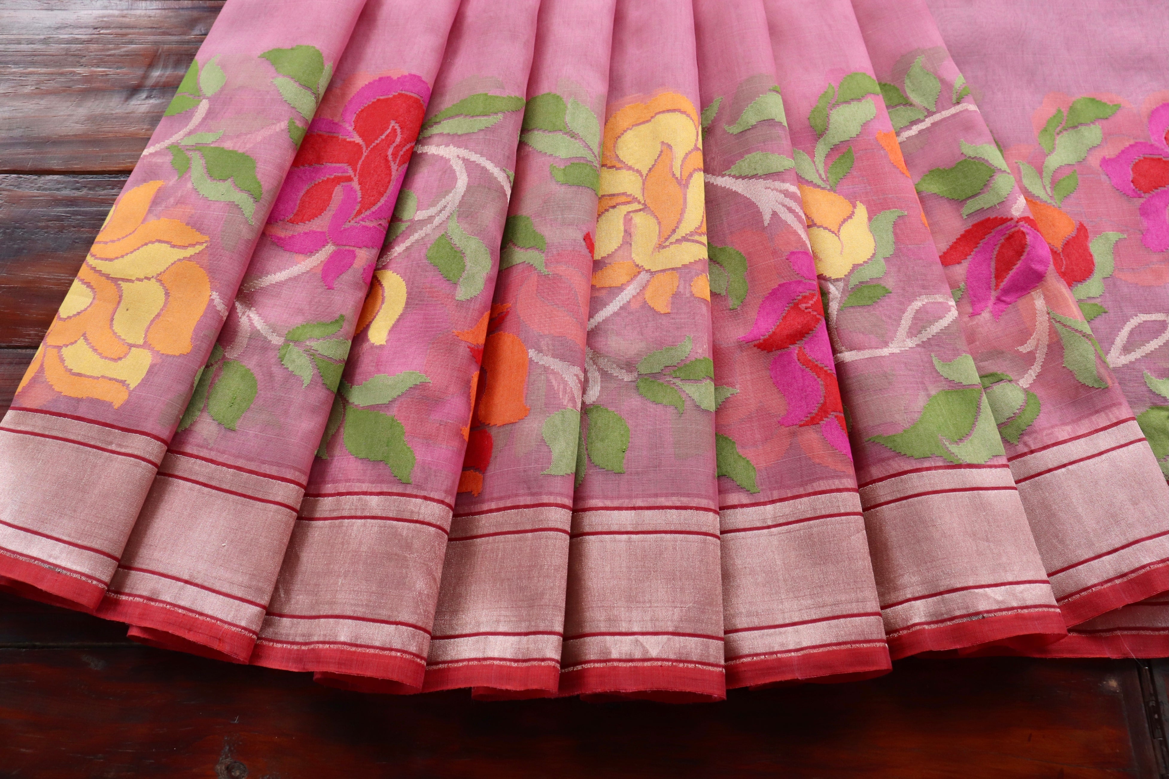 Pink Pure Kora Silk Handloom Banarasi Saree