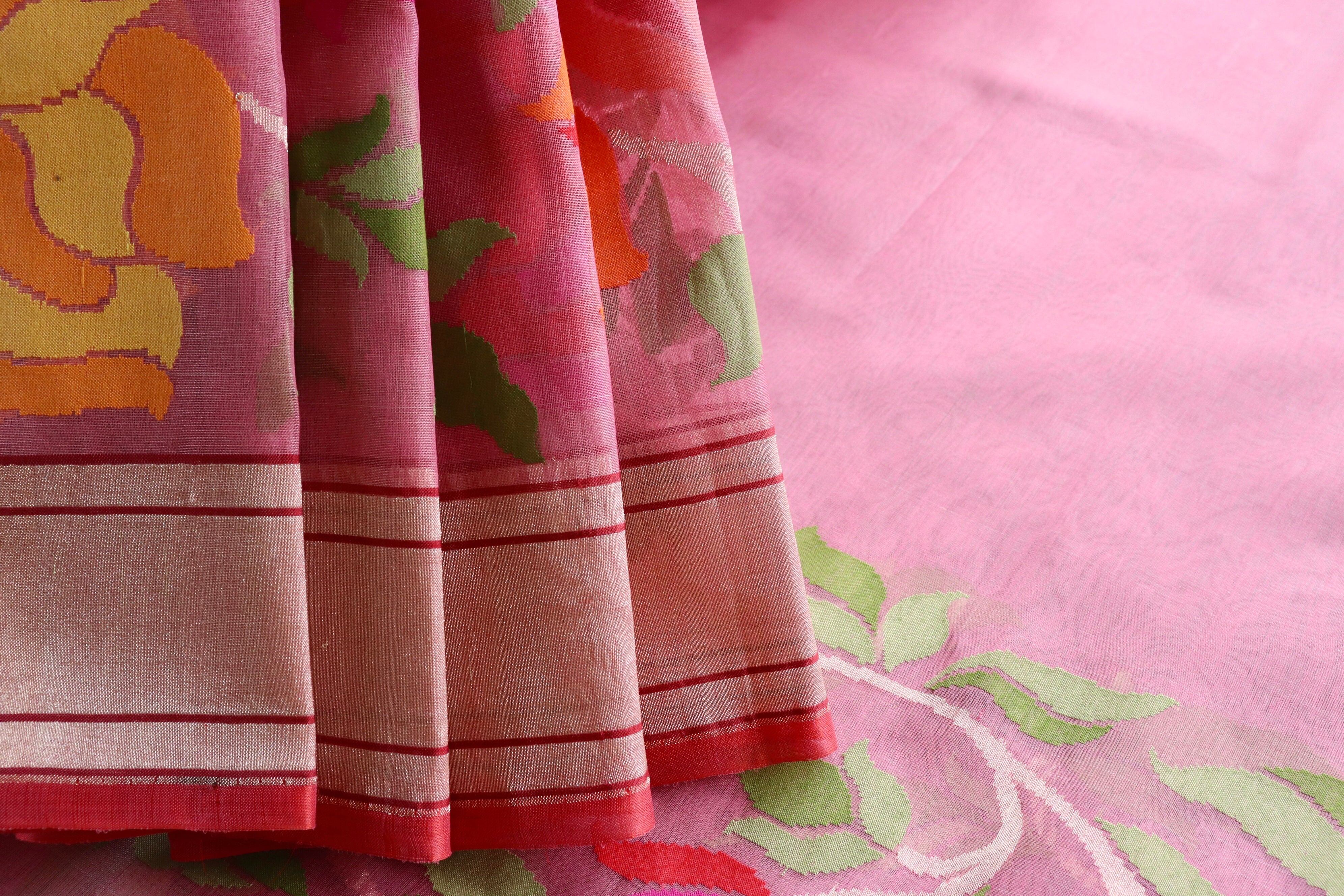 Pink Pure Kora Silk Handloom Banarasi Saree