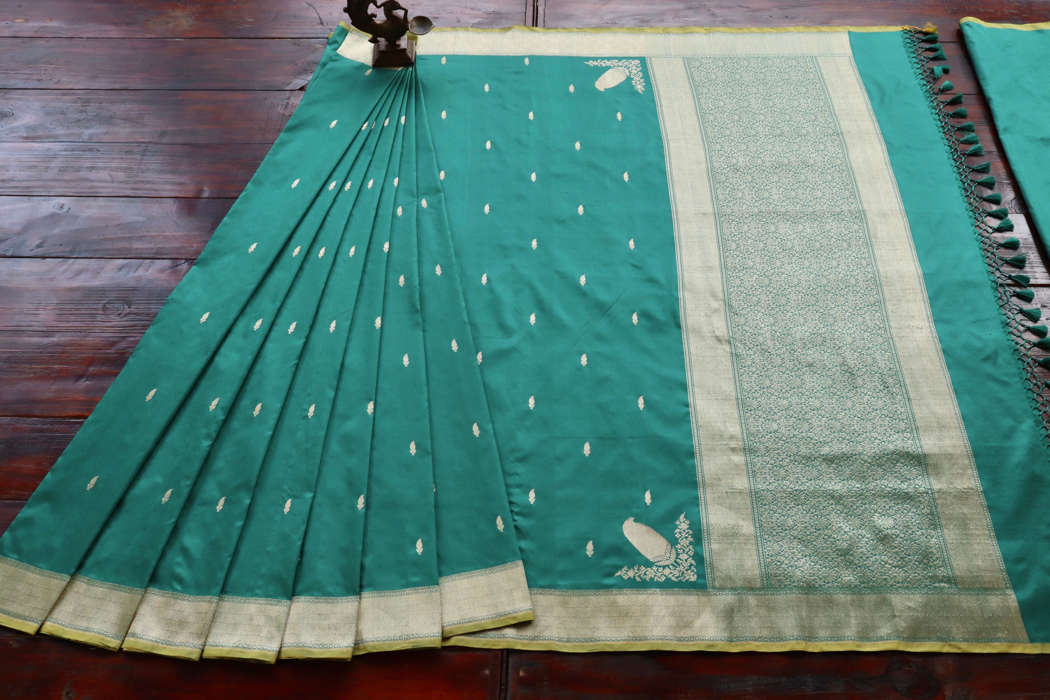 Teal Green Kairy Kuniya Pure Silk Handloom Banarasi Saree