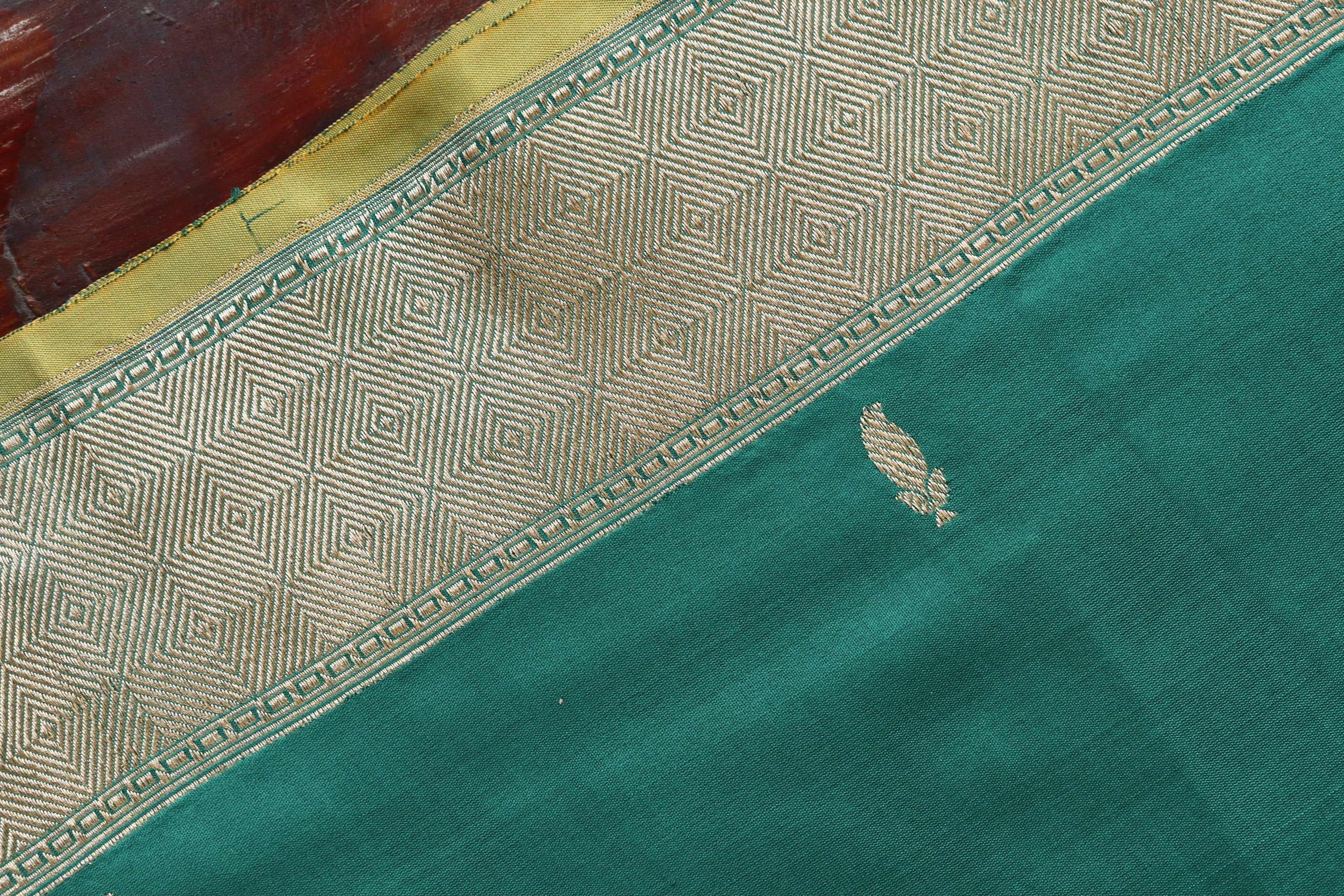 Teal Green Kairy Kuniya Pure Silk Handloom Banarasi Saree