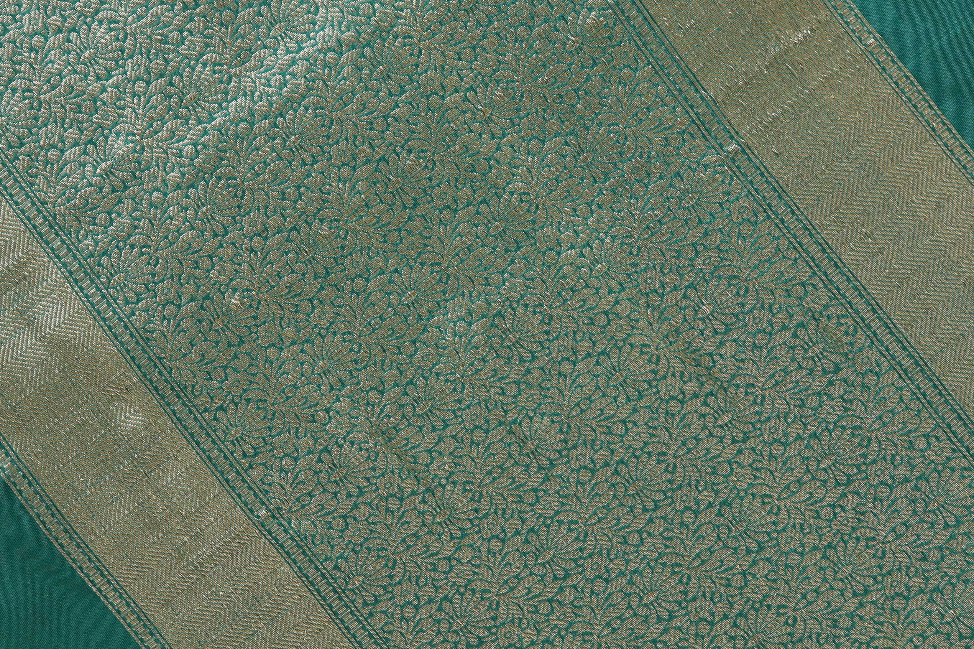 Teal Green Kairy Kuniya Pure Silk Handloom Banarasi Saree