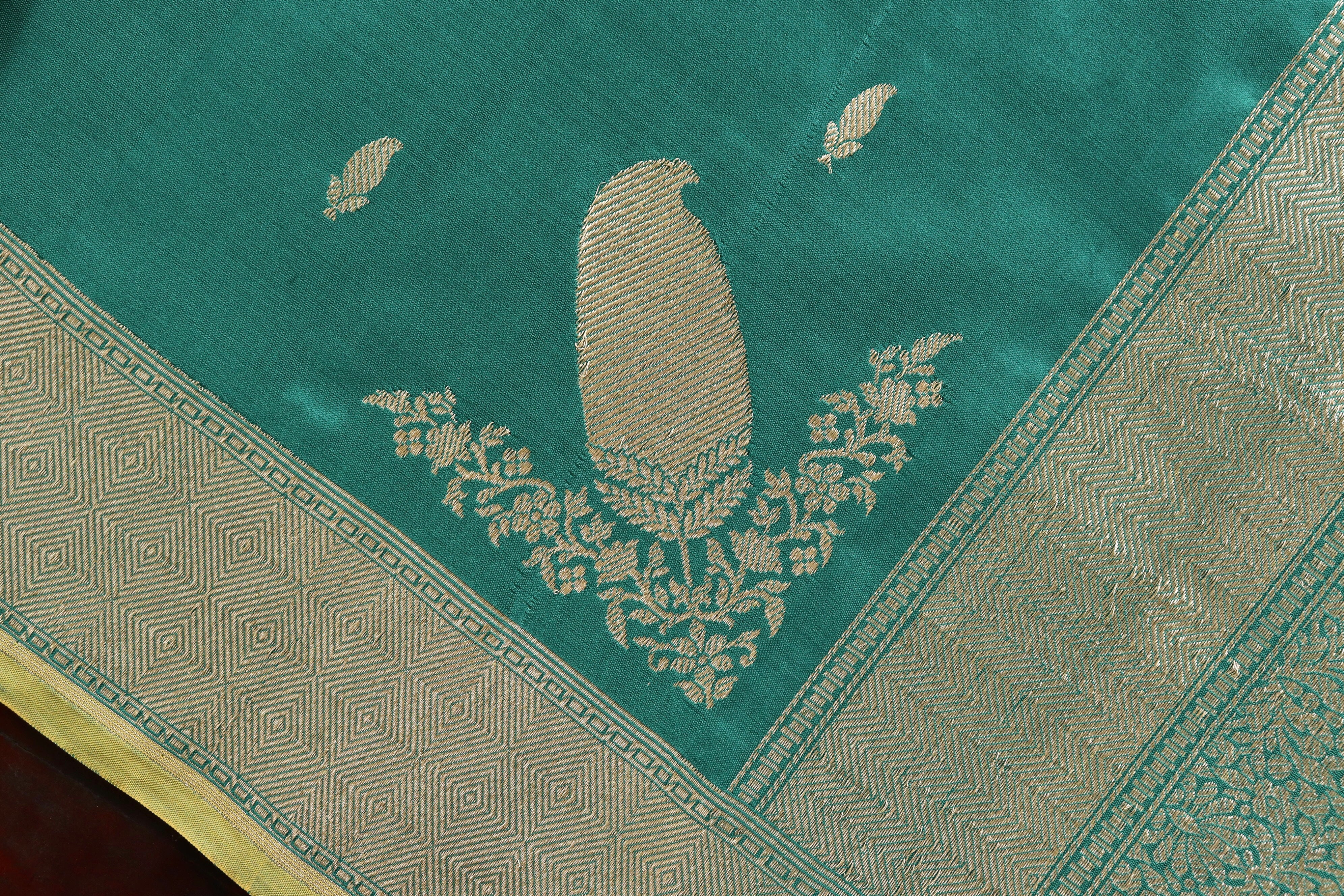 Teal Green Kairy Kuniya Pure Silk Handloom Banarasi Saree