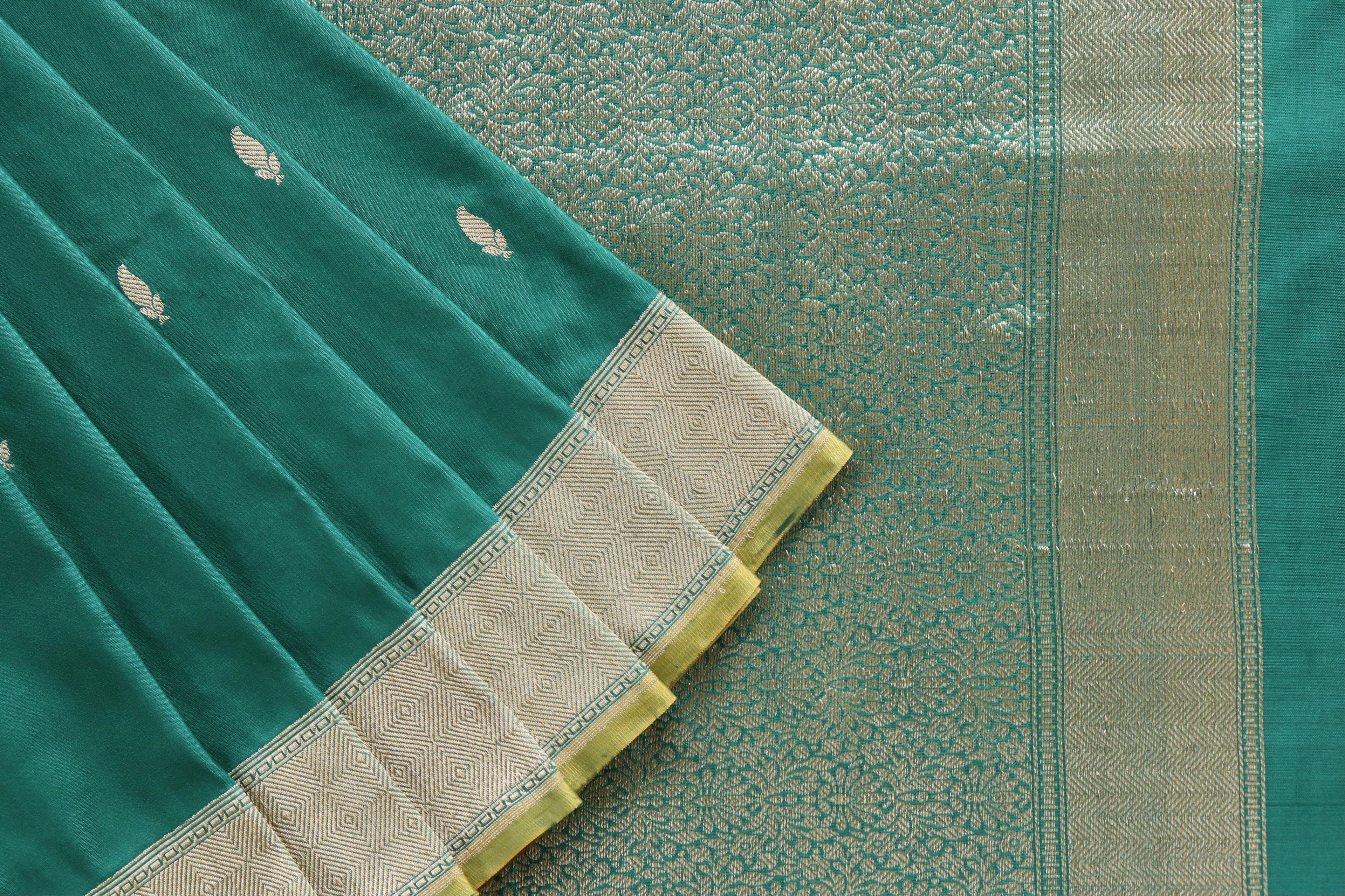 Teal Green Kairy Kuniya Pure Silk Handloom Banarasi Saree