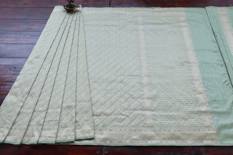 Lime Green Meenadar Adda Tanchoi Pure Silk Banarasi | Stuti Weaves