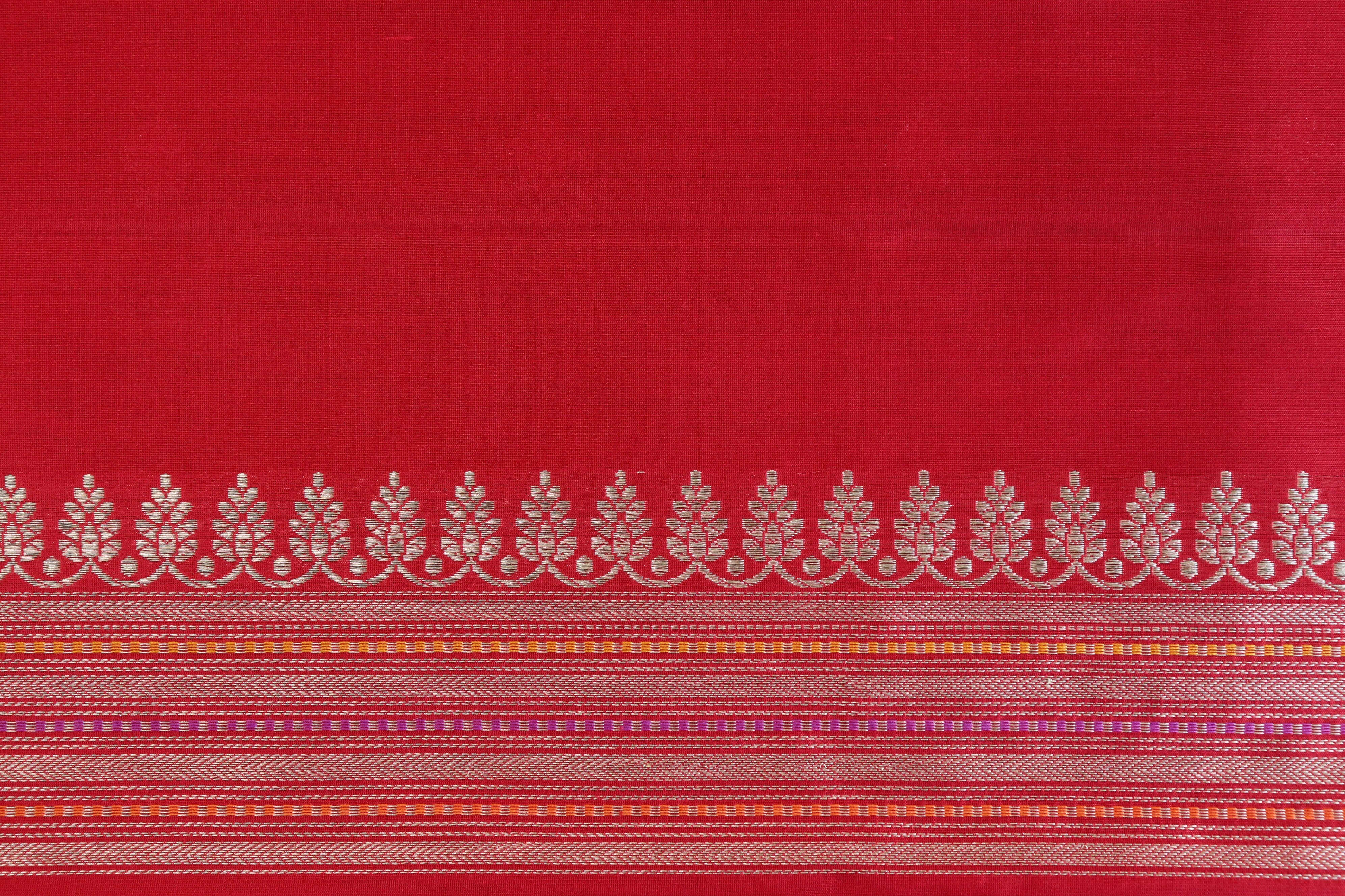 Red Check Pure Silk Handloom Banarasi Saree