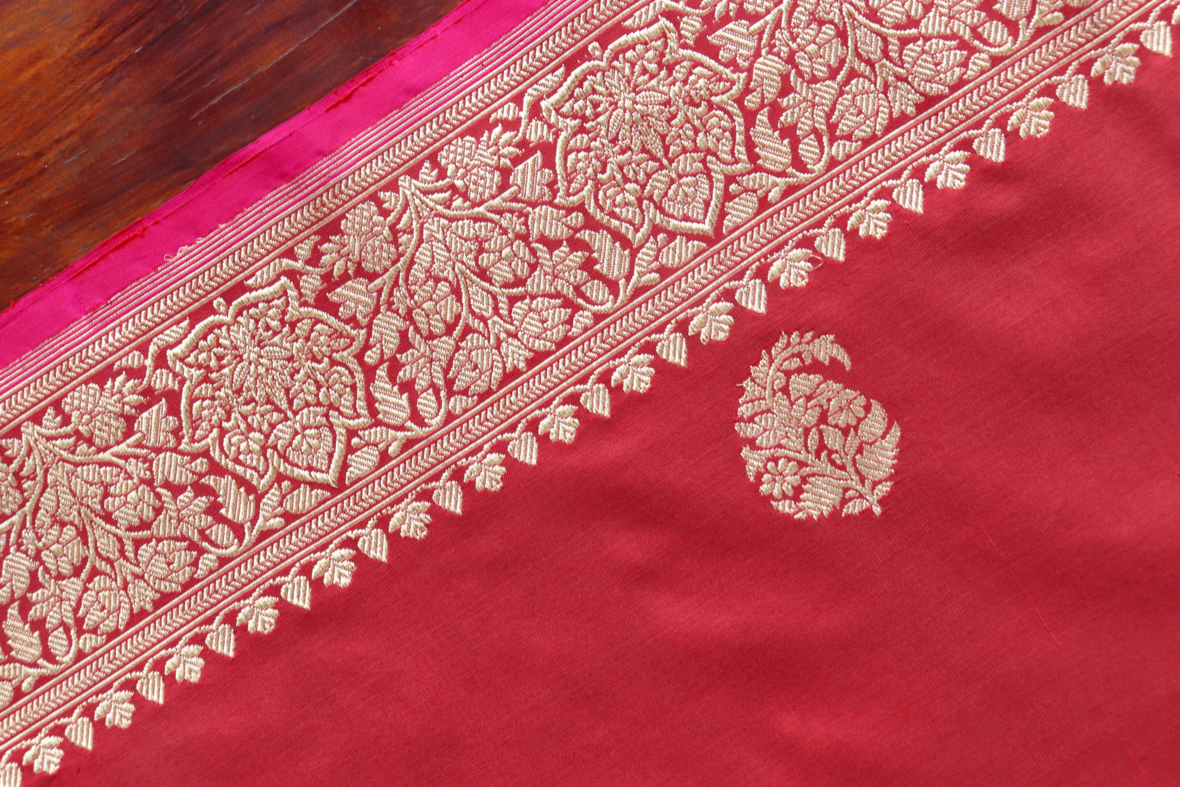 Red Kairy Motif Pure Silk Handloom Banarasi Saree