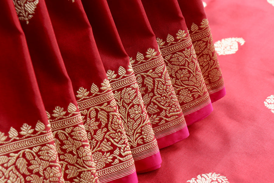 Pallu detail of Maroon Kairy Banarasi saree