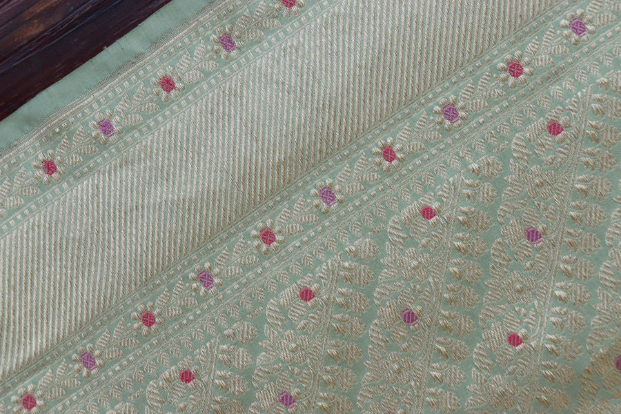 Lime Green Meenadar Adda Tanchoi Pure Silk Banarasi | Stuti Weaves