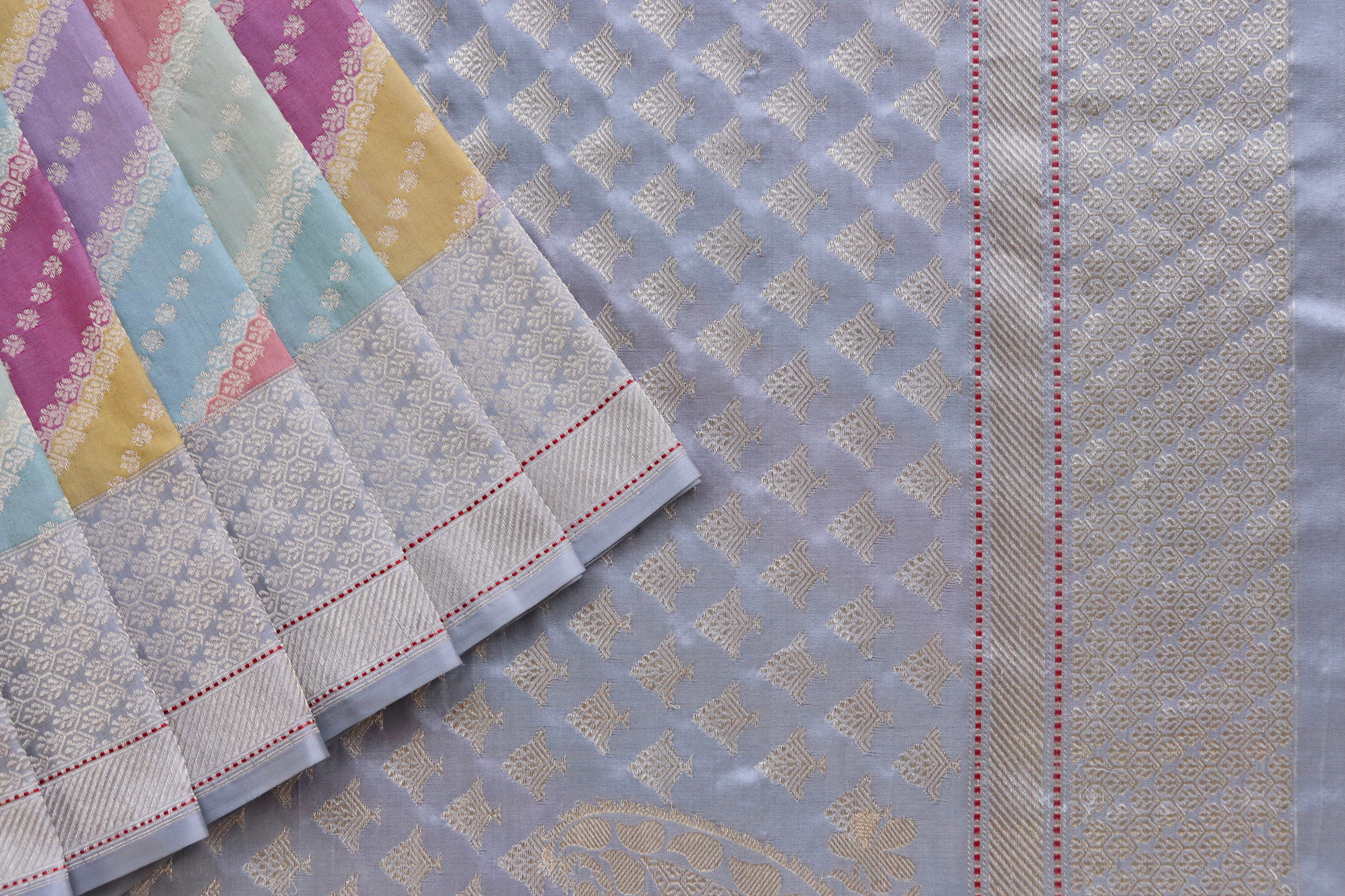 Multicolor Grey Banarasi Rangkaat Pure Silk Handloom Saree