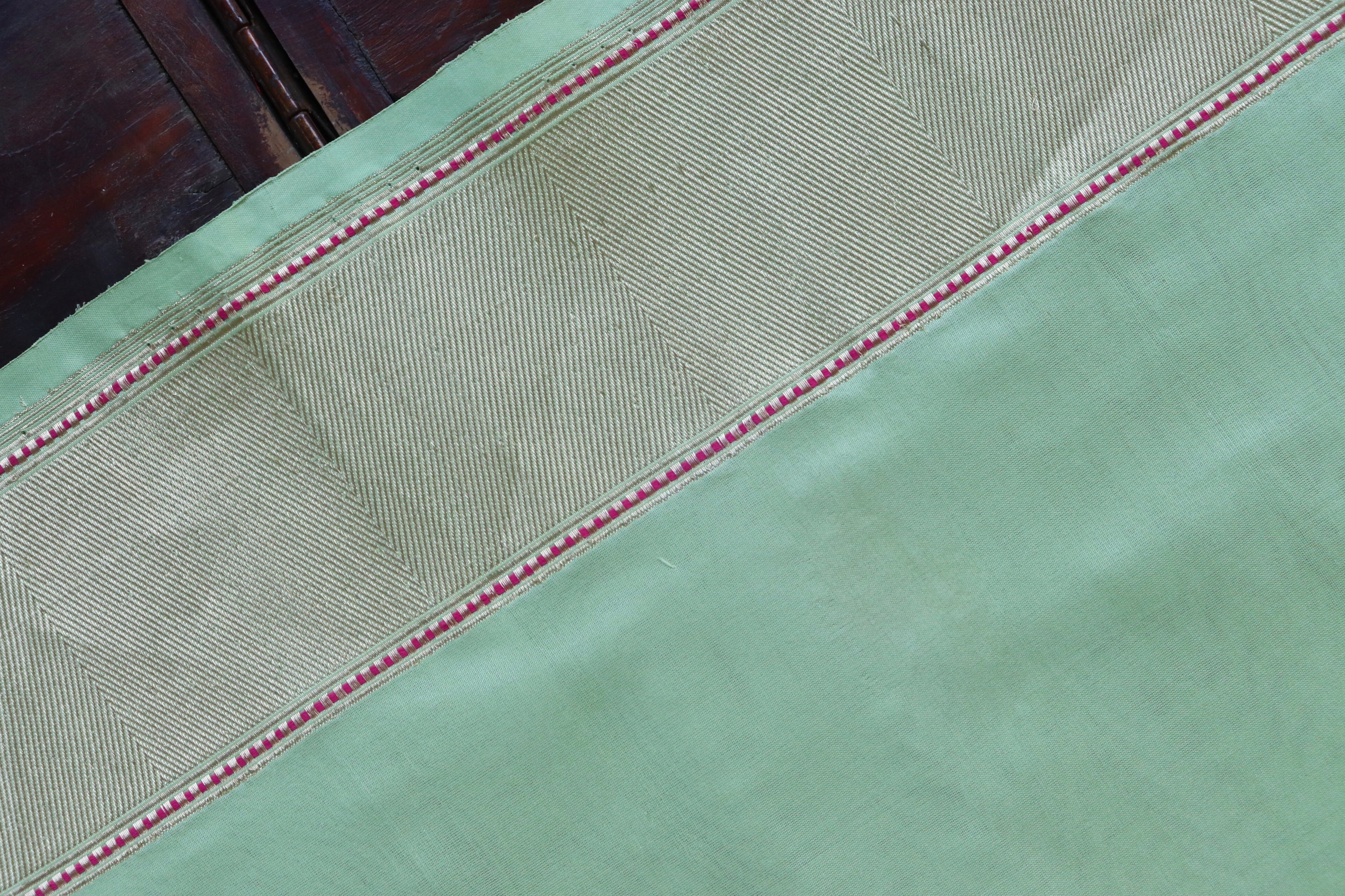 Mint Green Yellow Floral Border Pure Silk Handloom Banarasi Saree