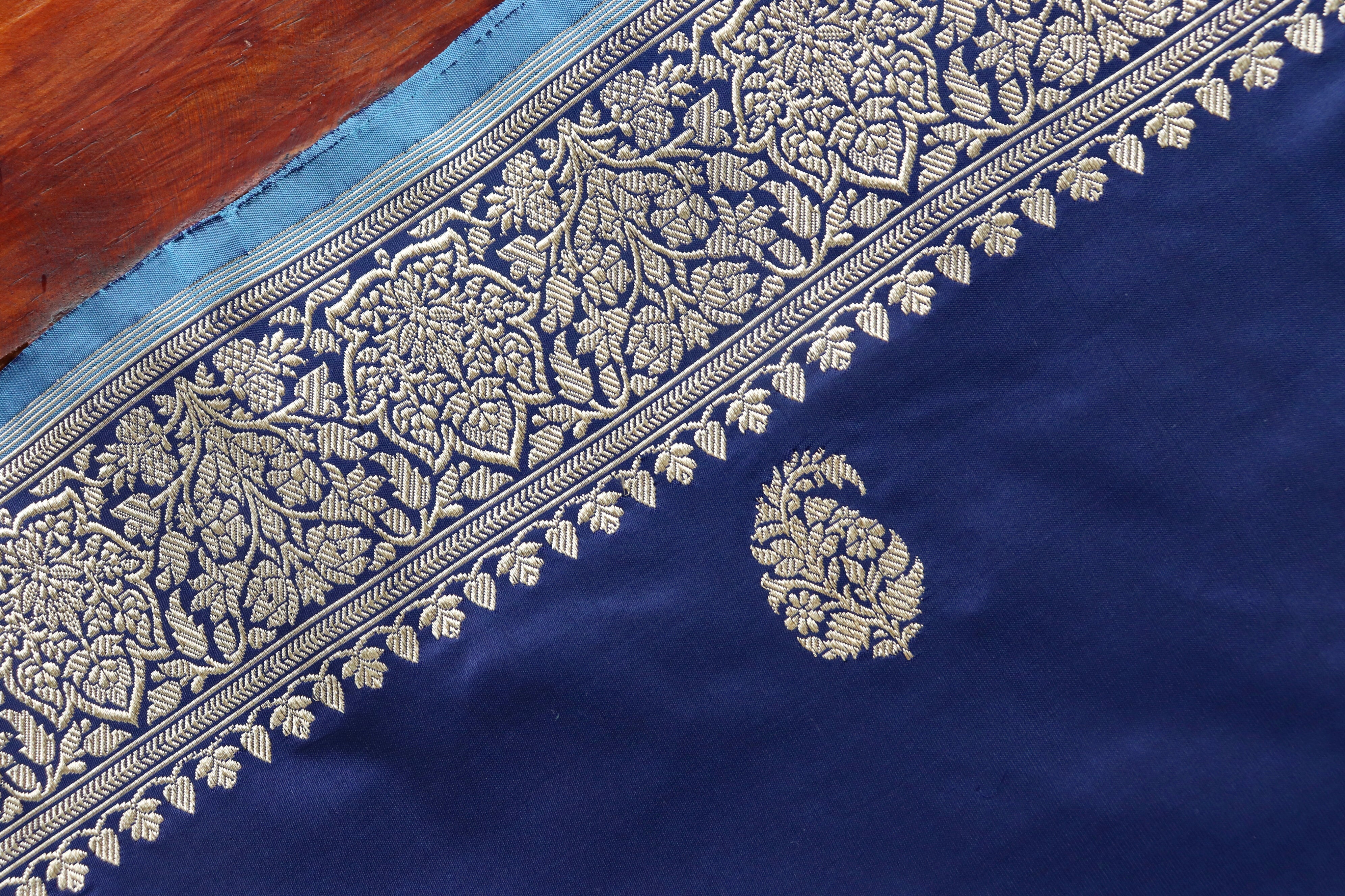 Navy Blue Kairy Motif Pure Silk Handloom Banarasi Saree
