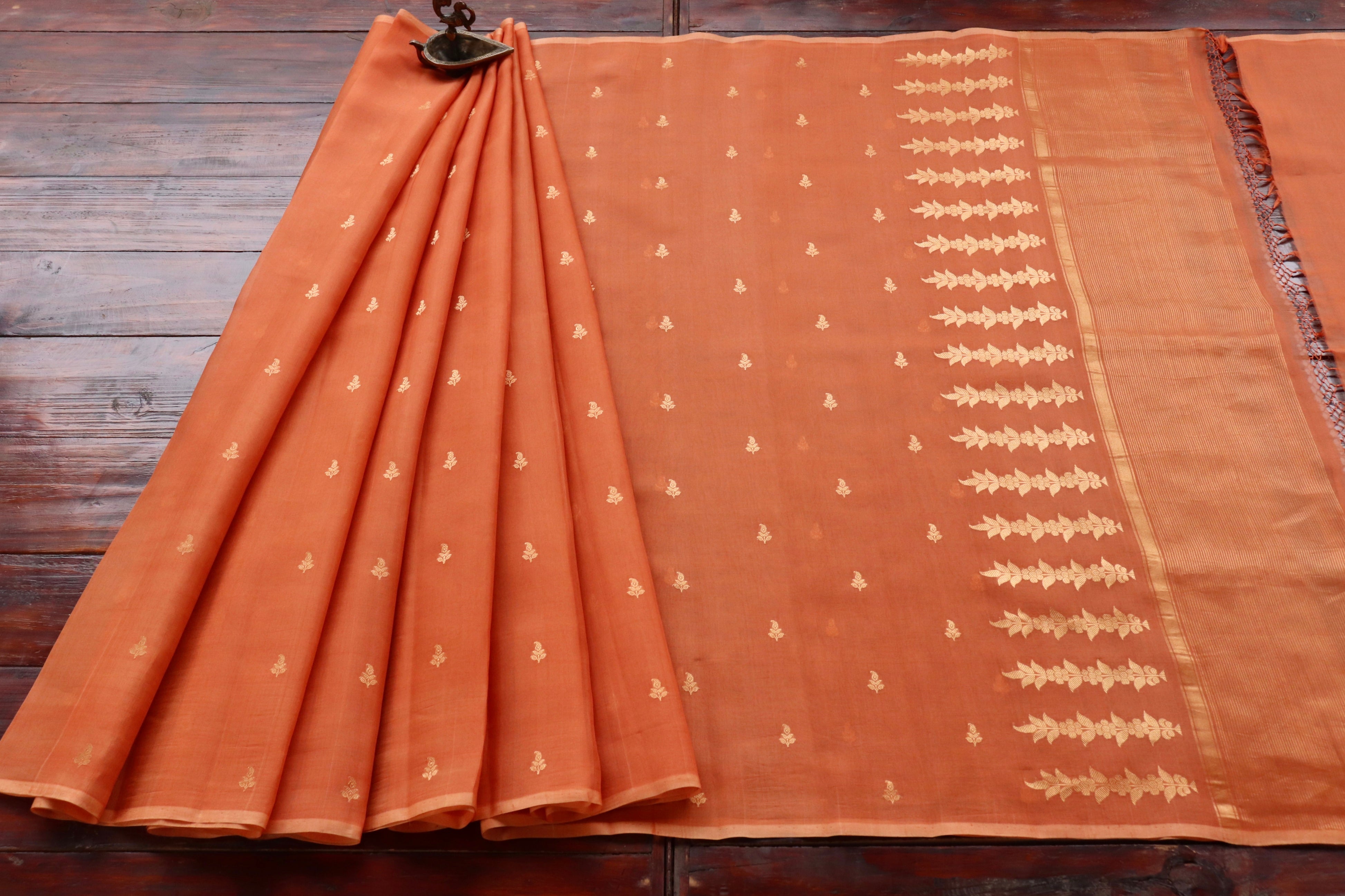 Saffron Virsa Handwoven Banarasi Kora Silk Saree