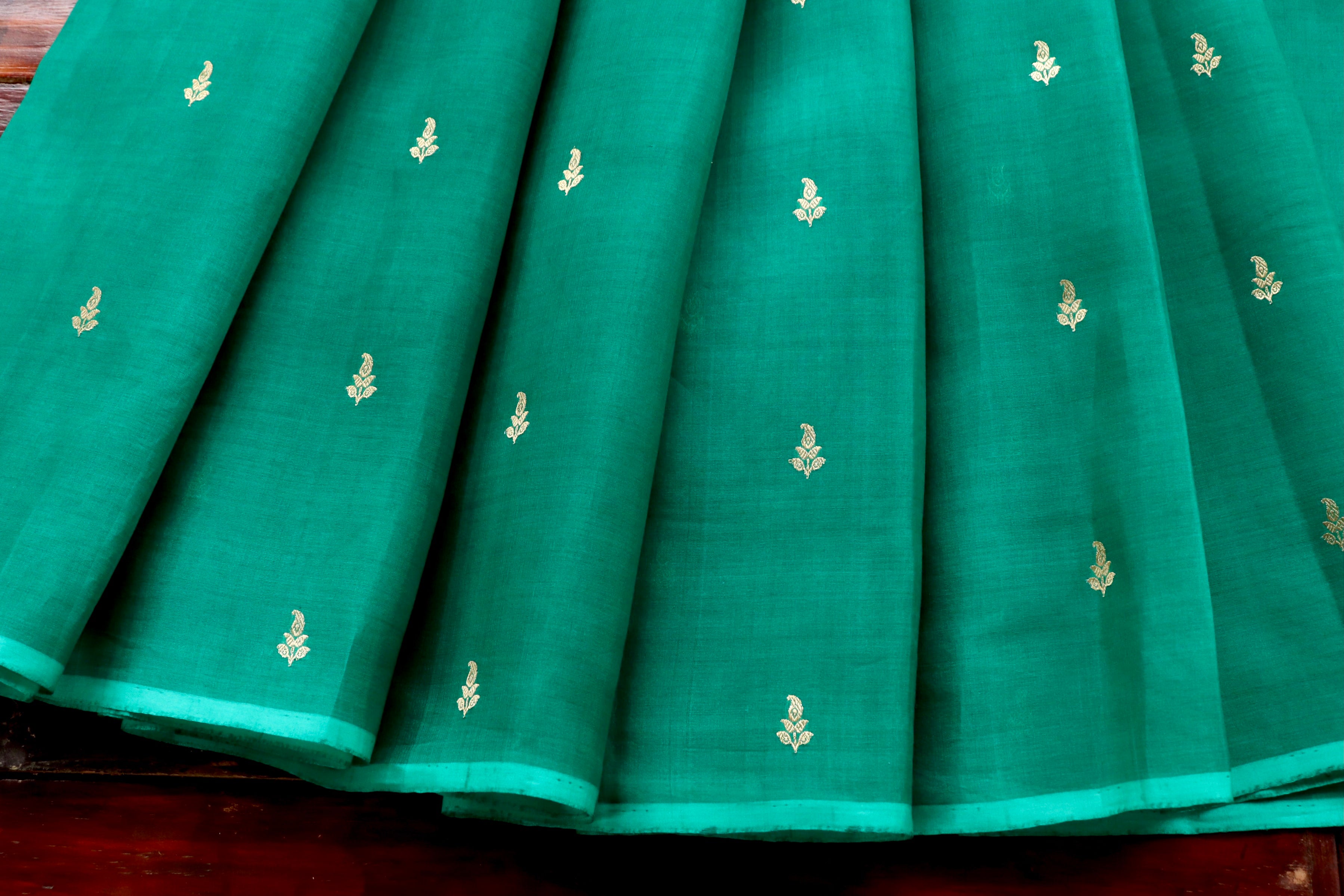 Rama Green Virsa Handwoven Banarasi Kora Silk Saree
