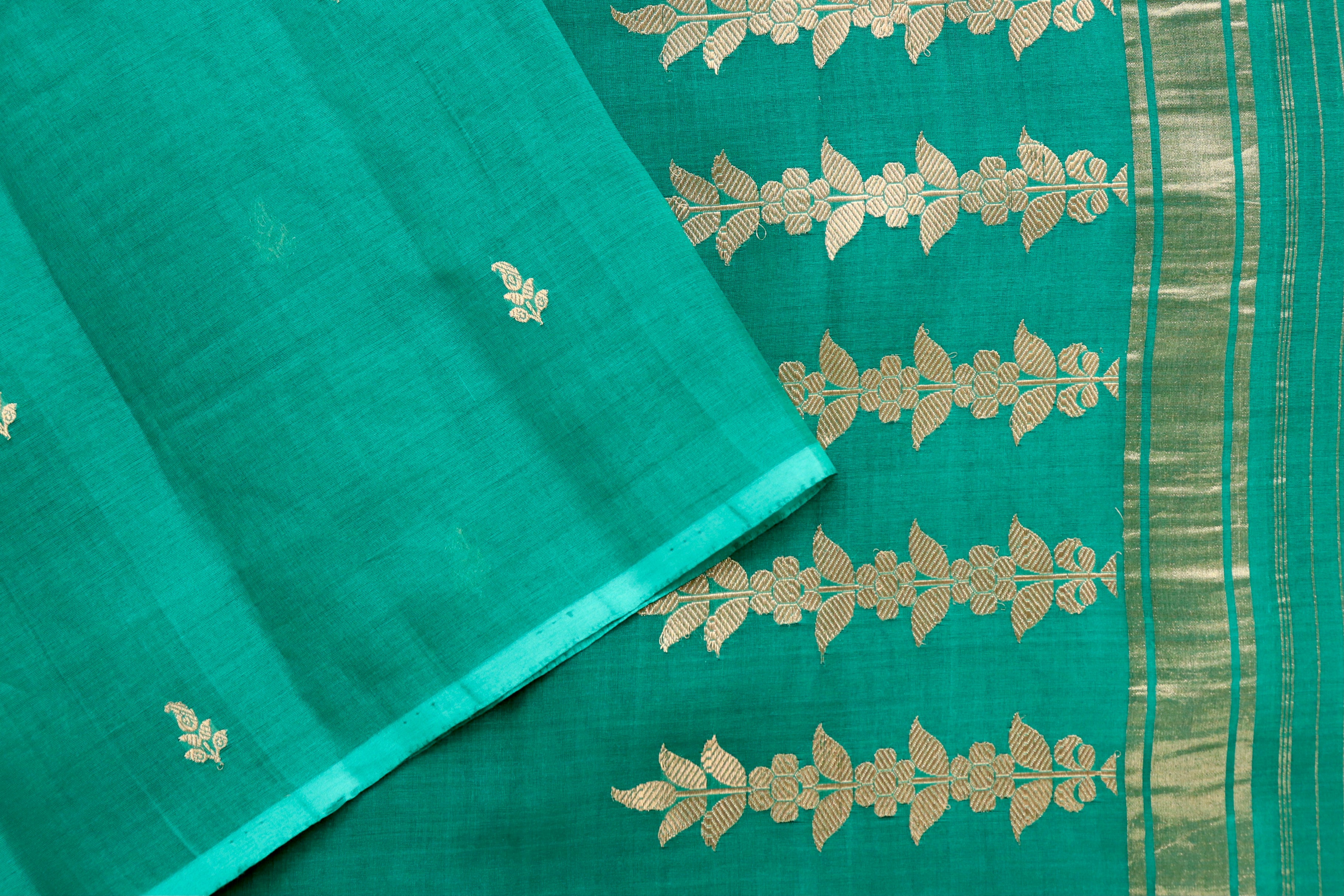 Rama Green Virsa Handwoven Banarasi Kora Silk Saree