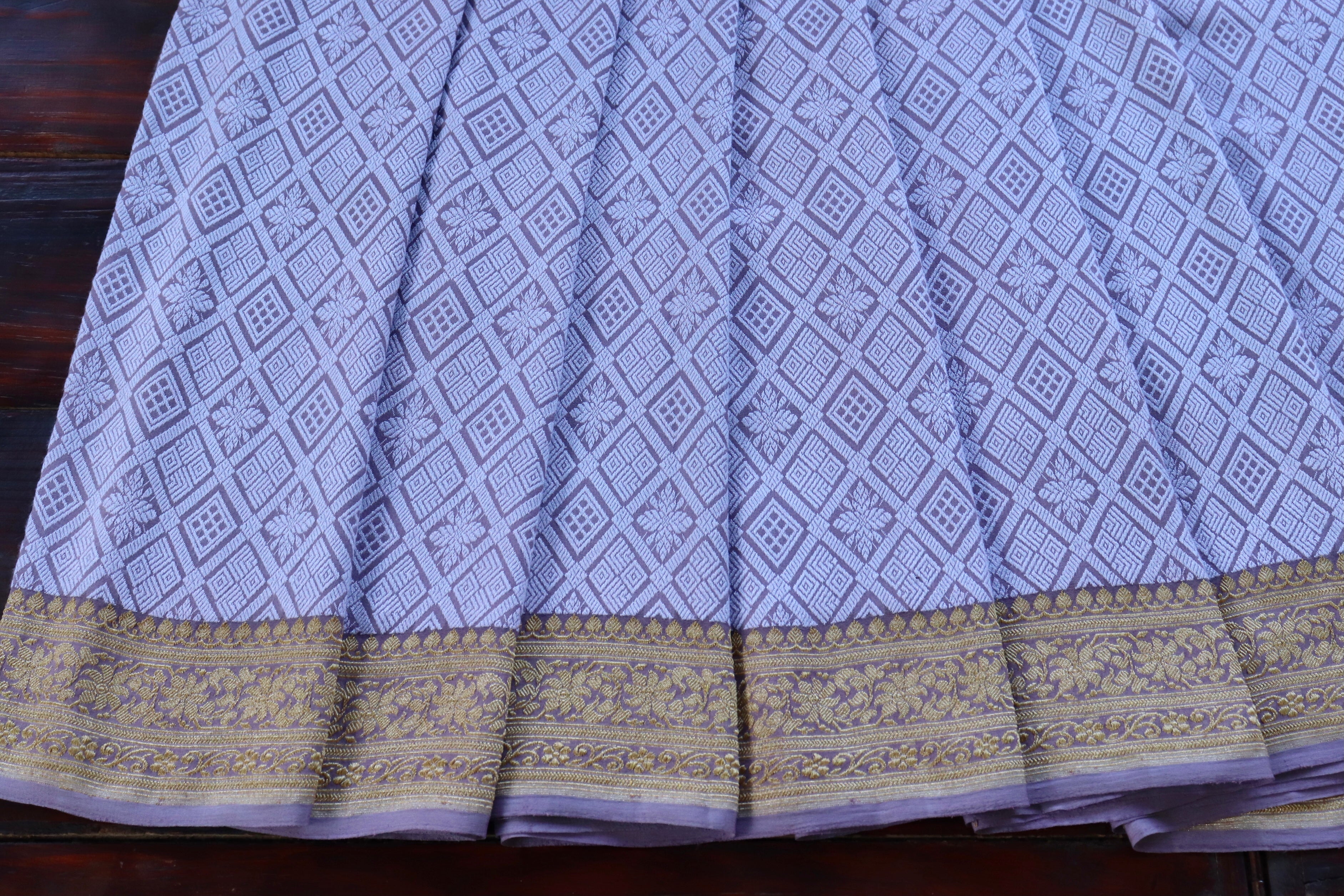 Lilac Handwoven Banarasi Tanchoi Silk Saree