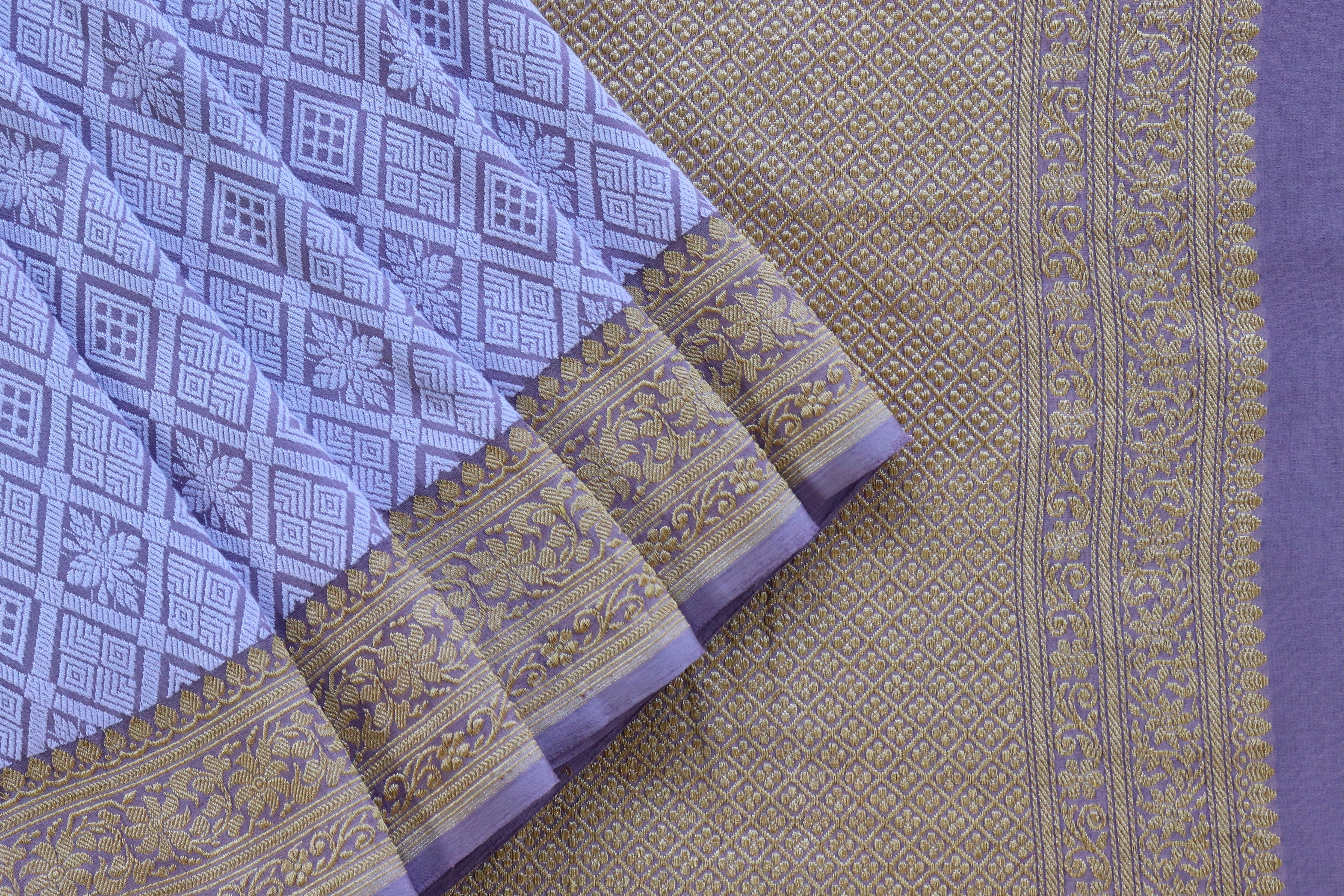 Lilac Handwoven Banarasi Tanchoi Silk Saree