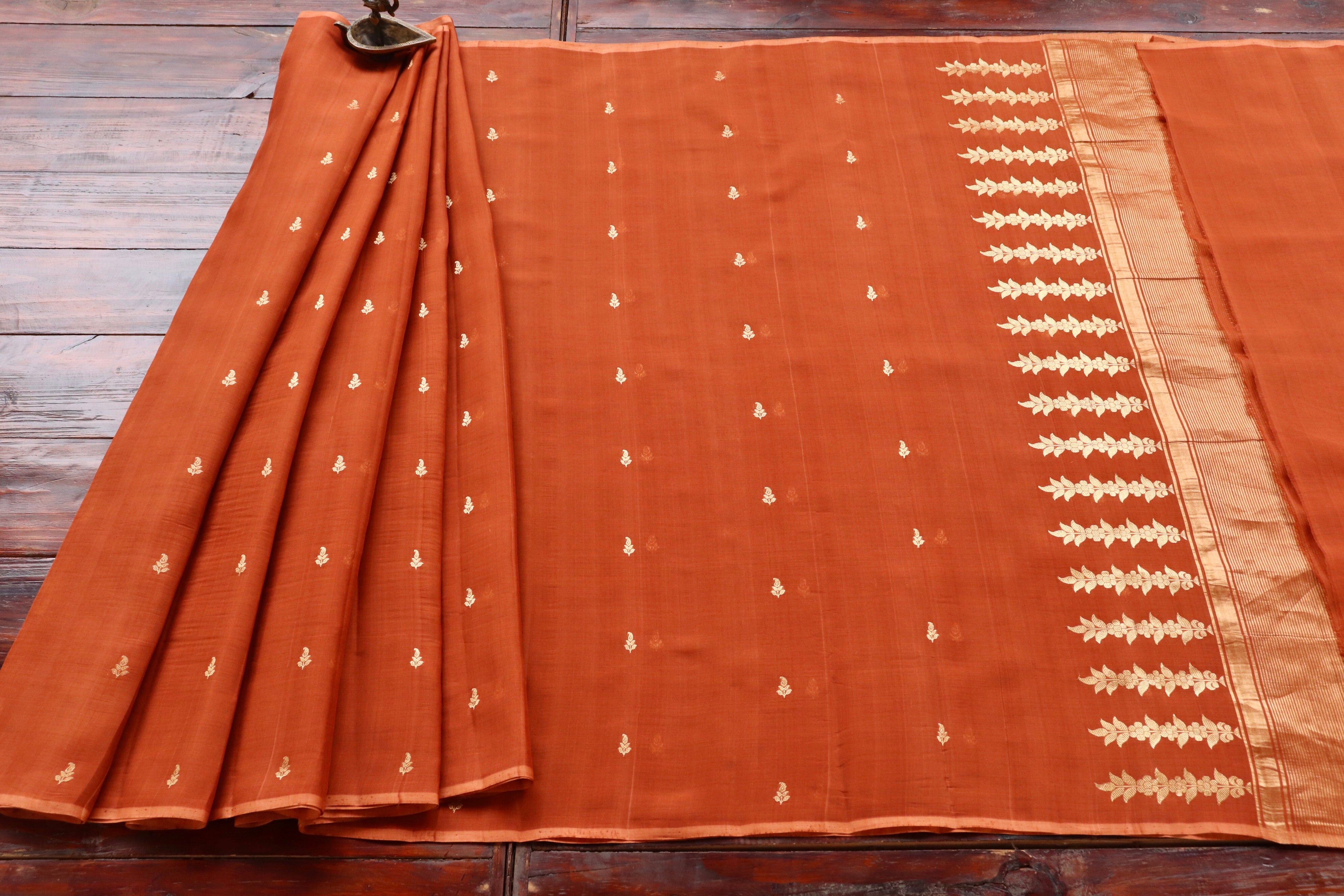 Brown Virsa Handwoven Banarasi Kora Silk Saree