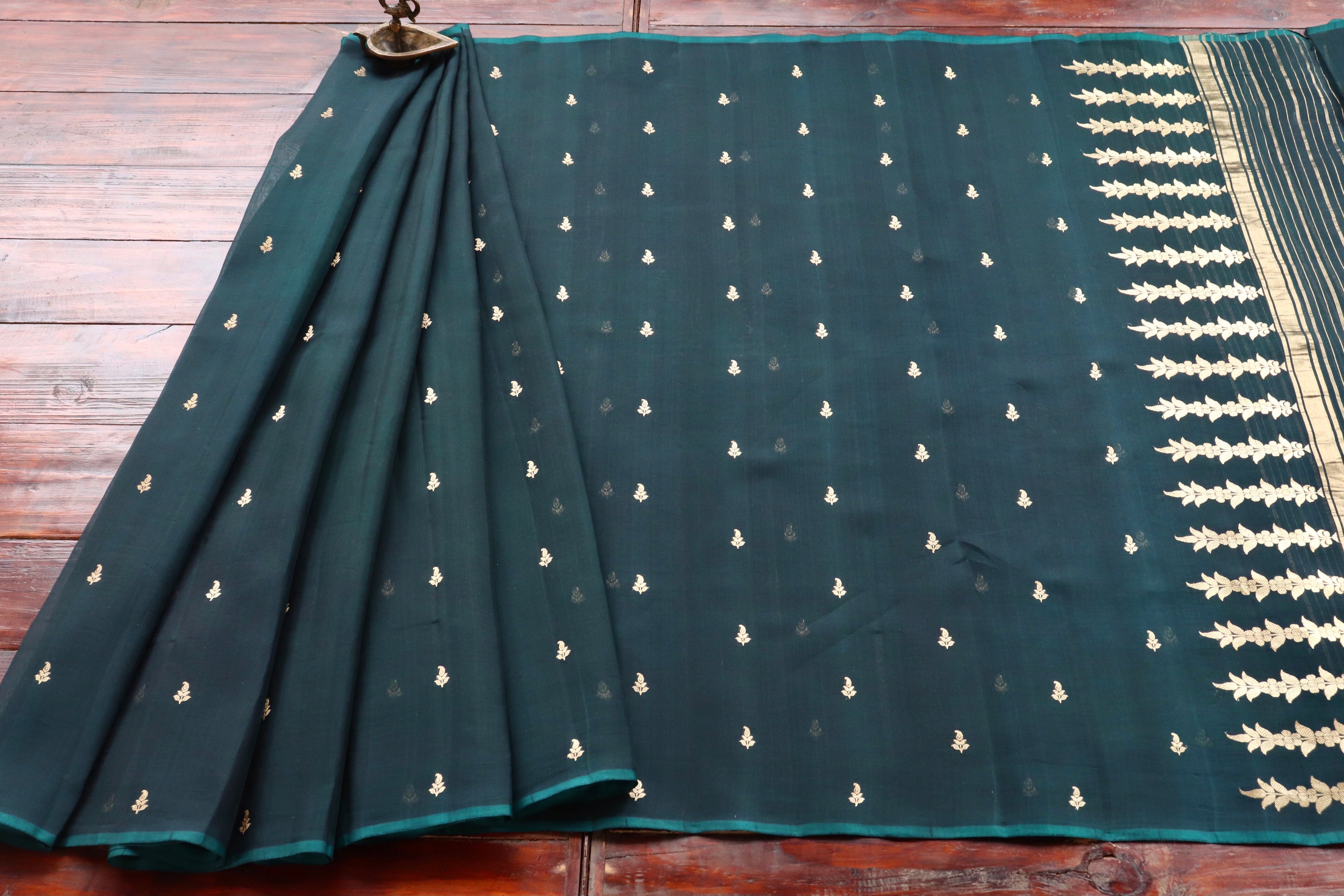 Deep Green Virsa Handwoven Banarasi Kora Silk Saree