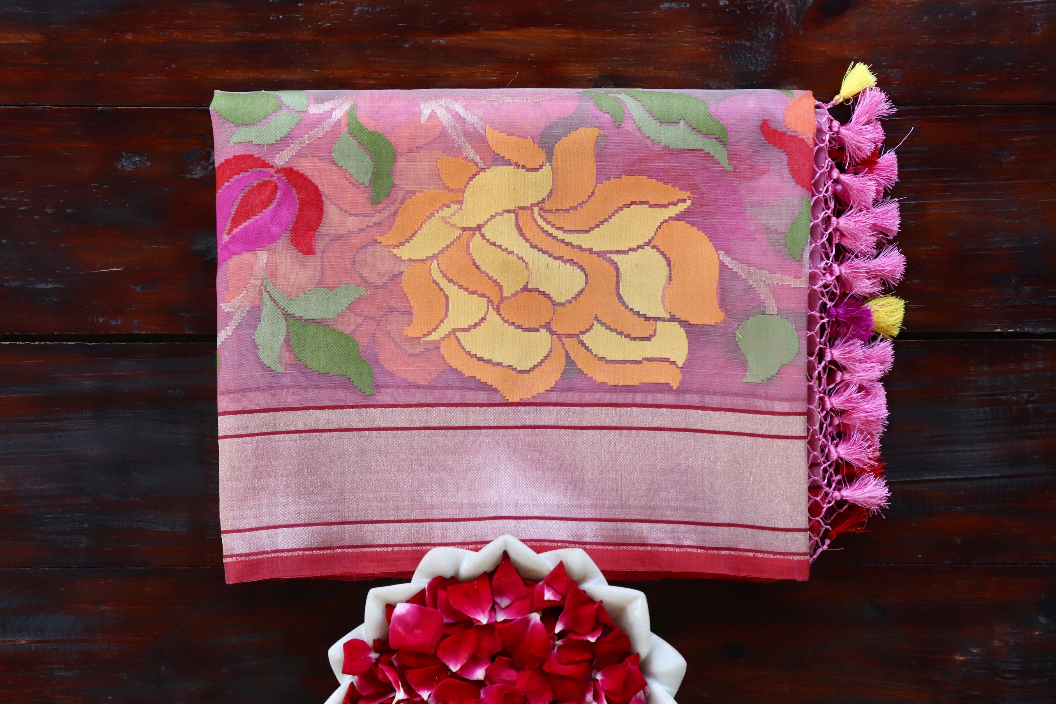 Pink Pure Kora Silk Handloom Banarasi Saree