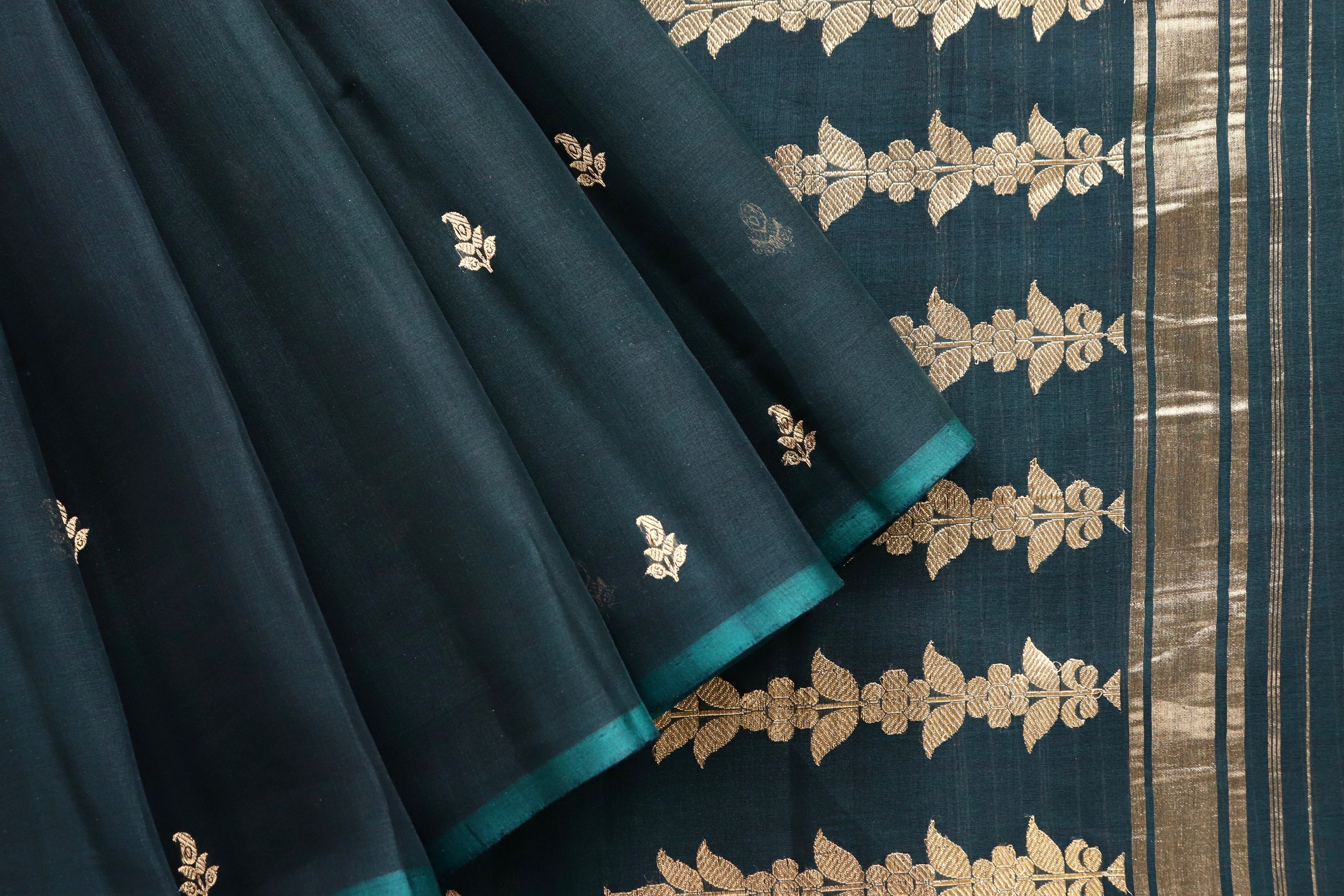 Deep Green Virsa Handwoven Banarasi Kora Silk Saree