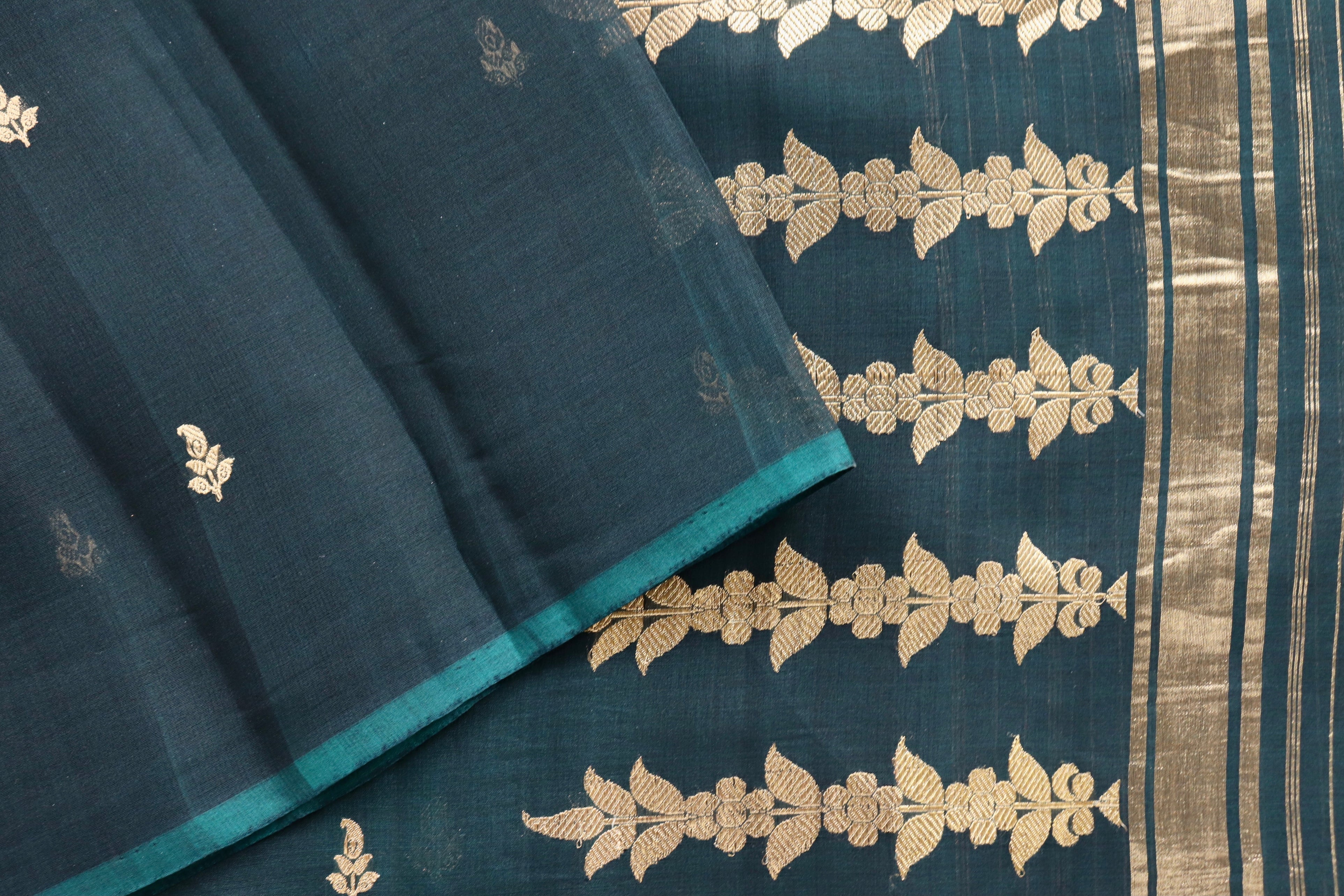 Deep Green Virsa Handwoven Banarasi Kora Silk Saree