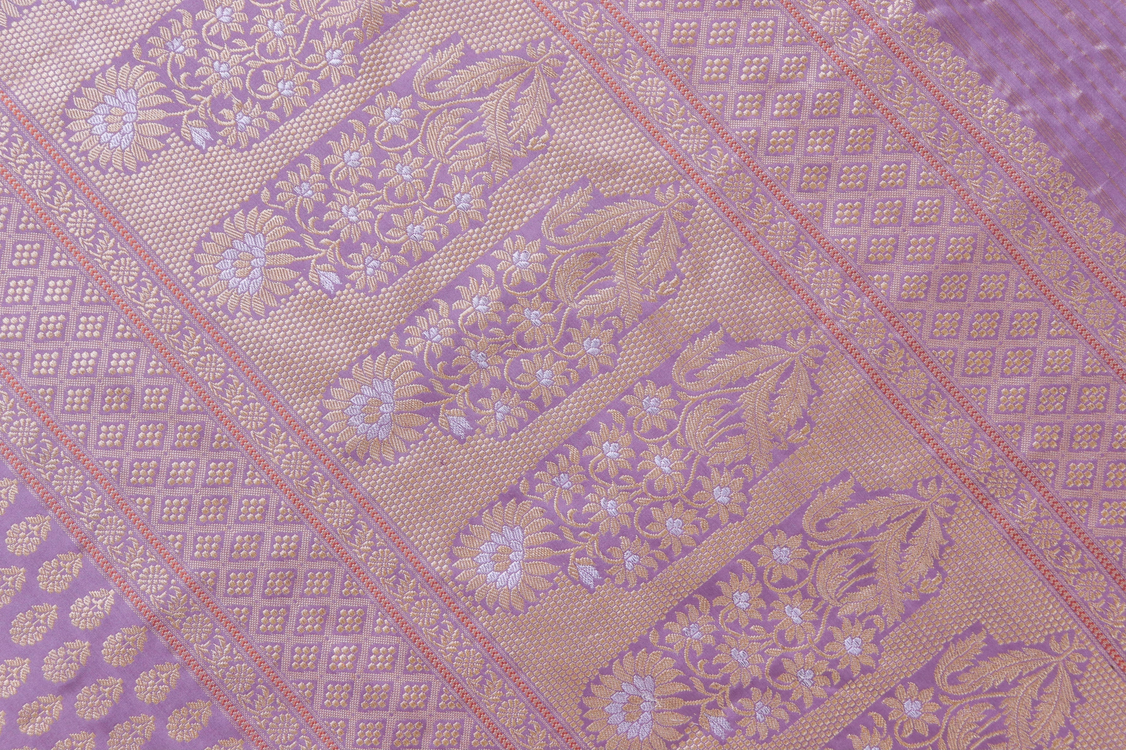 Lilac Peacock Motif Pure Silk Handloom Banarasi Saree