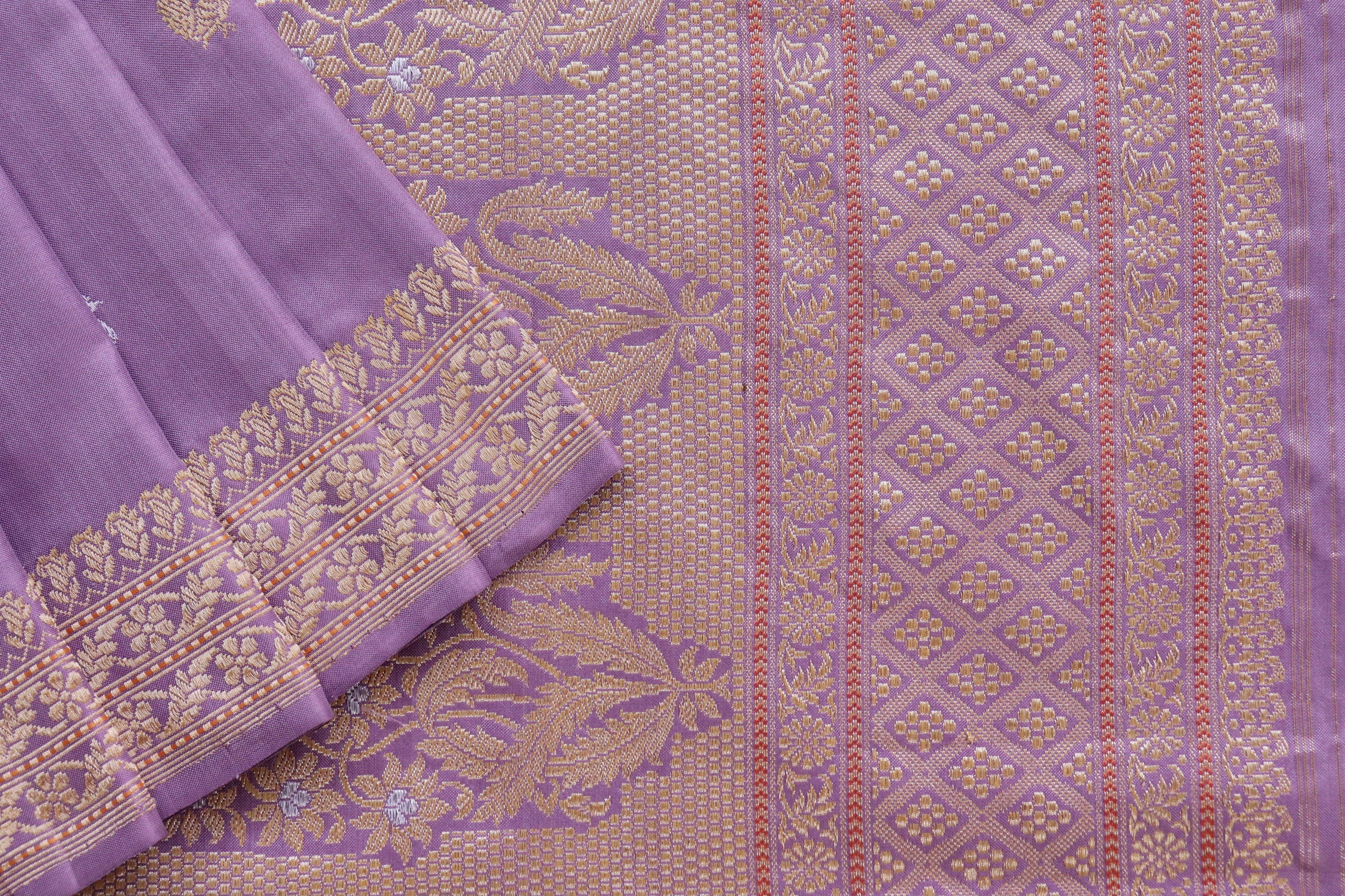 Lilac Peacock Motif Pure Silk Handloom Banarasi Saree