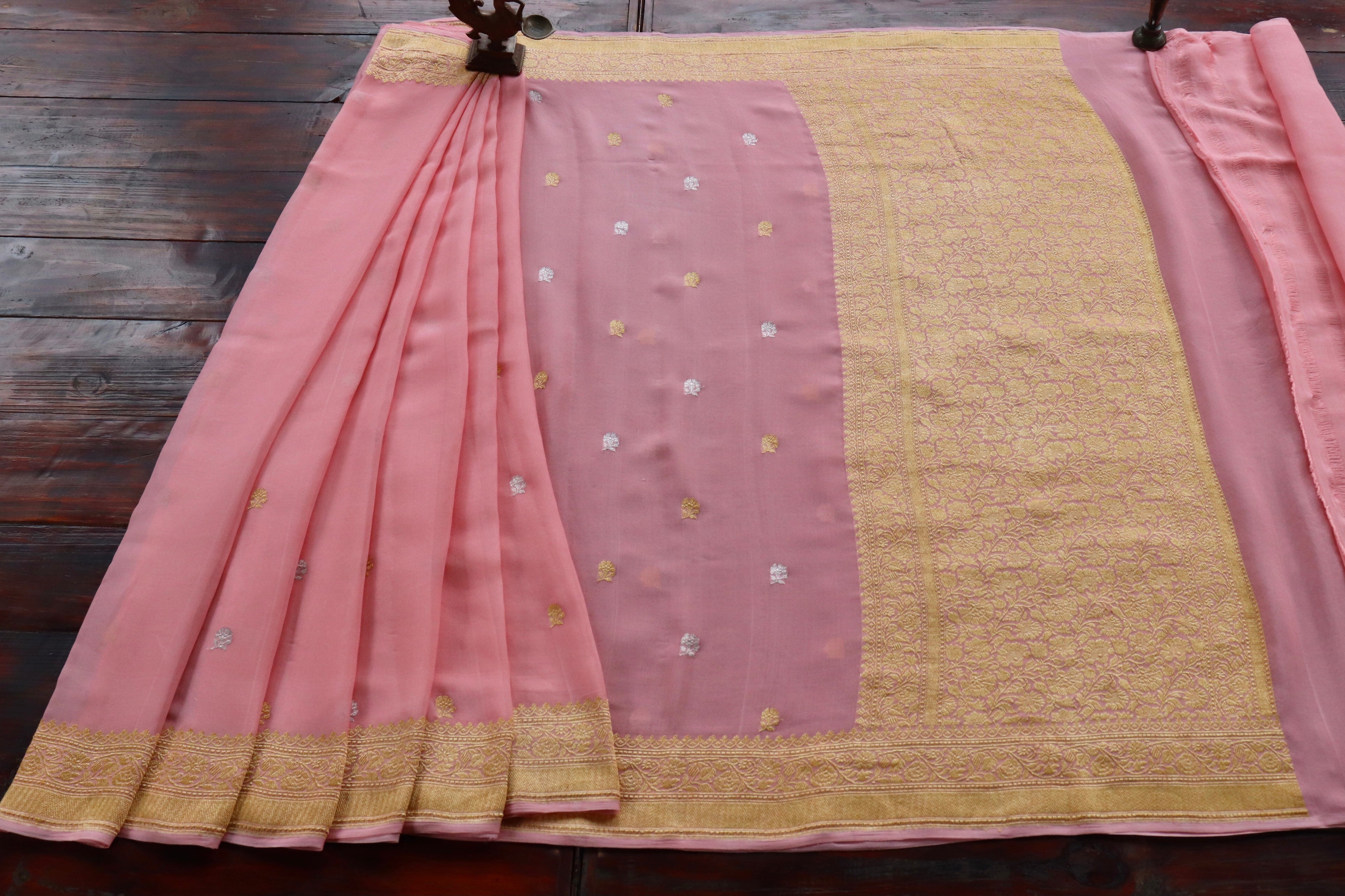 Pink Kadhua Georgette Banarasi Handloom Saree