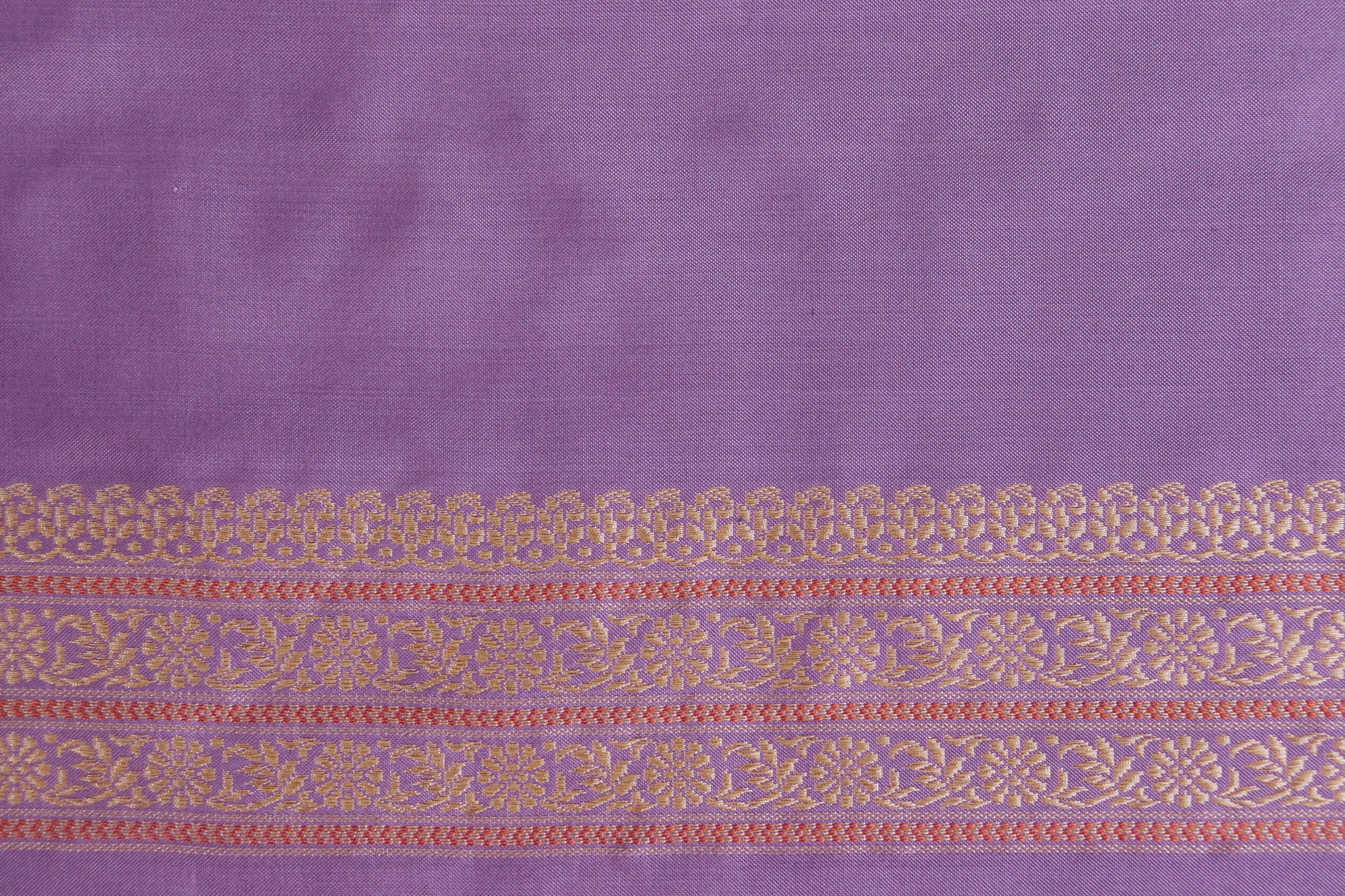 Lilac Peacock Motif Pure Silk Handloom Banarasi Saree
