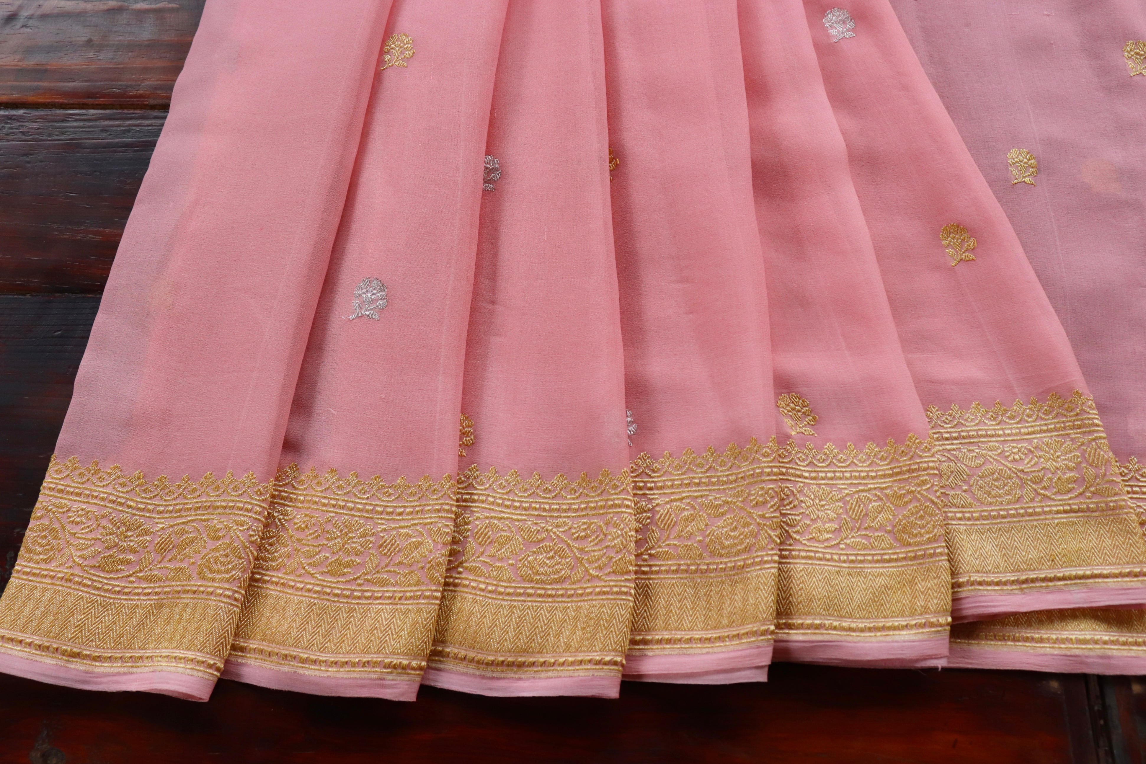 Pink Kadhua Georgette Banarasi Handloom Saree