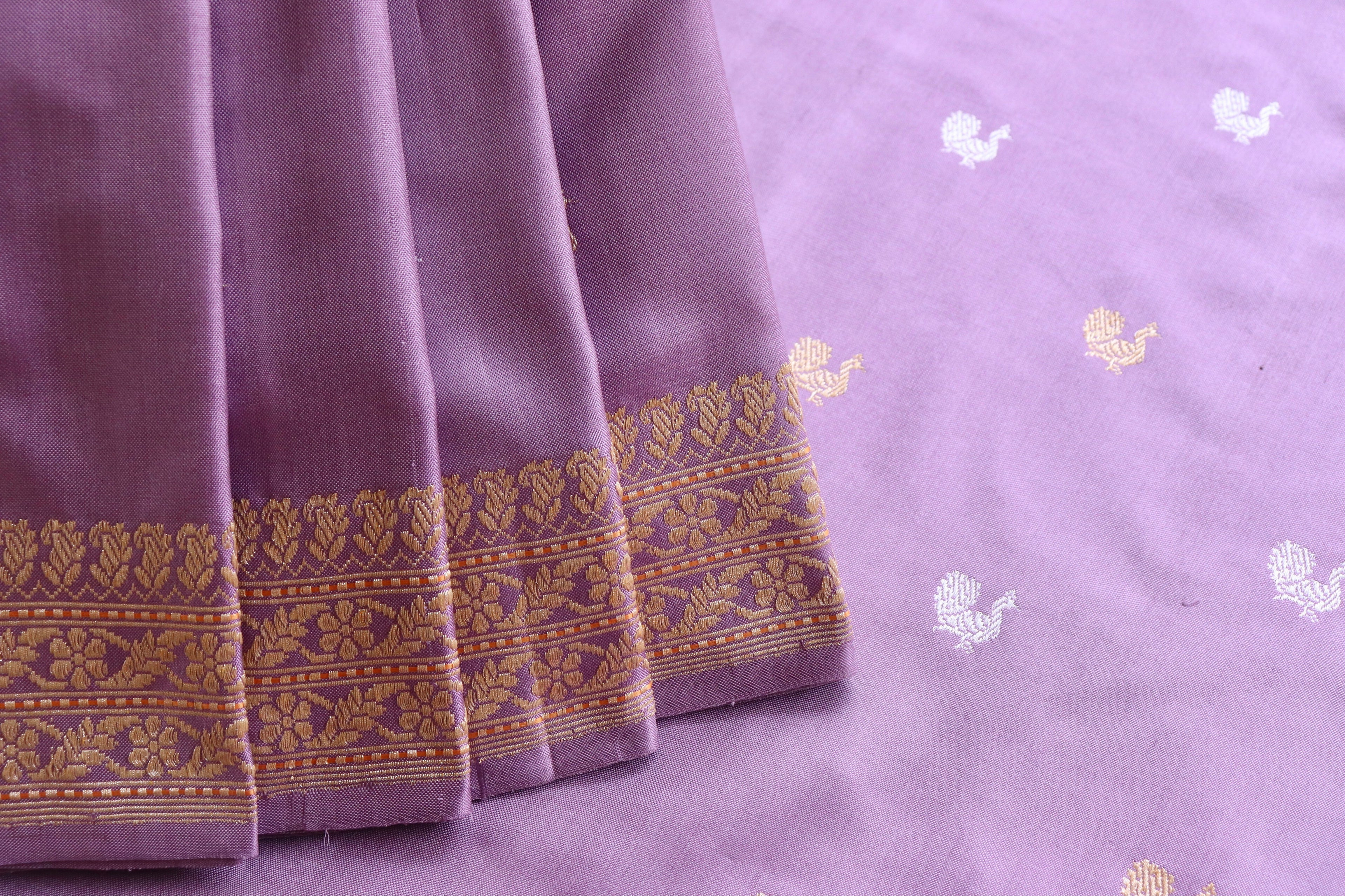 Lilac Peacock Motif Pure Silk Handloom Banarasi Saree