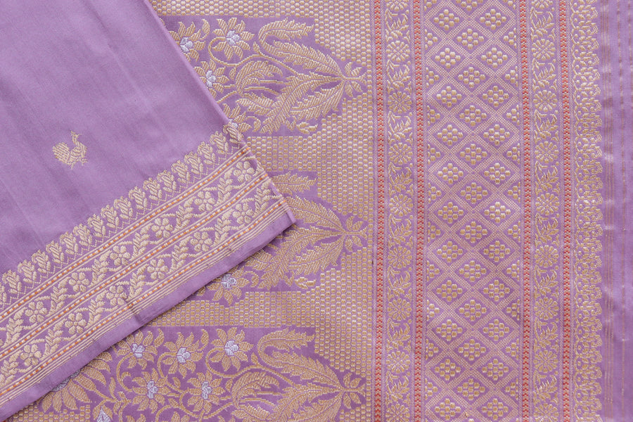 Lilac Peacock Motif Pure Silk Handloom Banarasi Saree