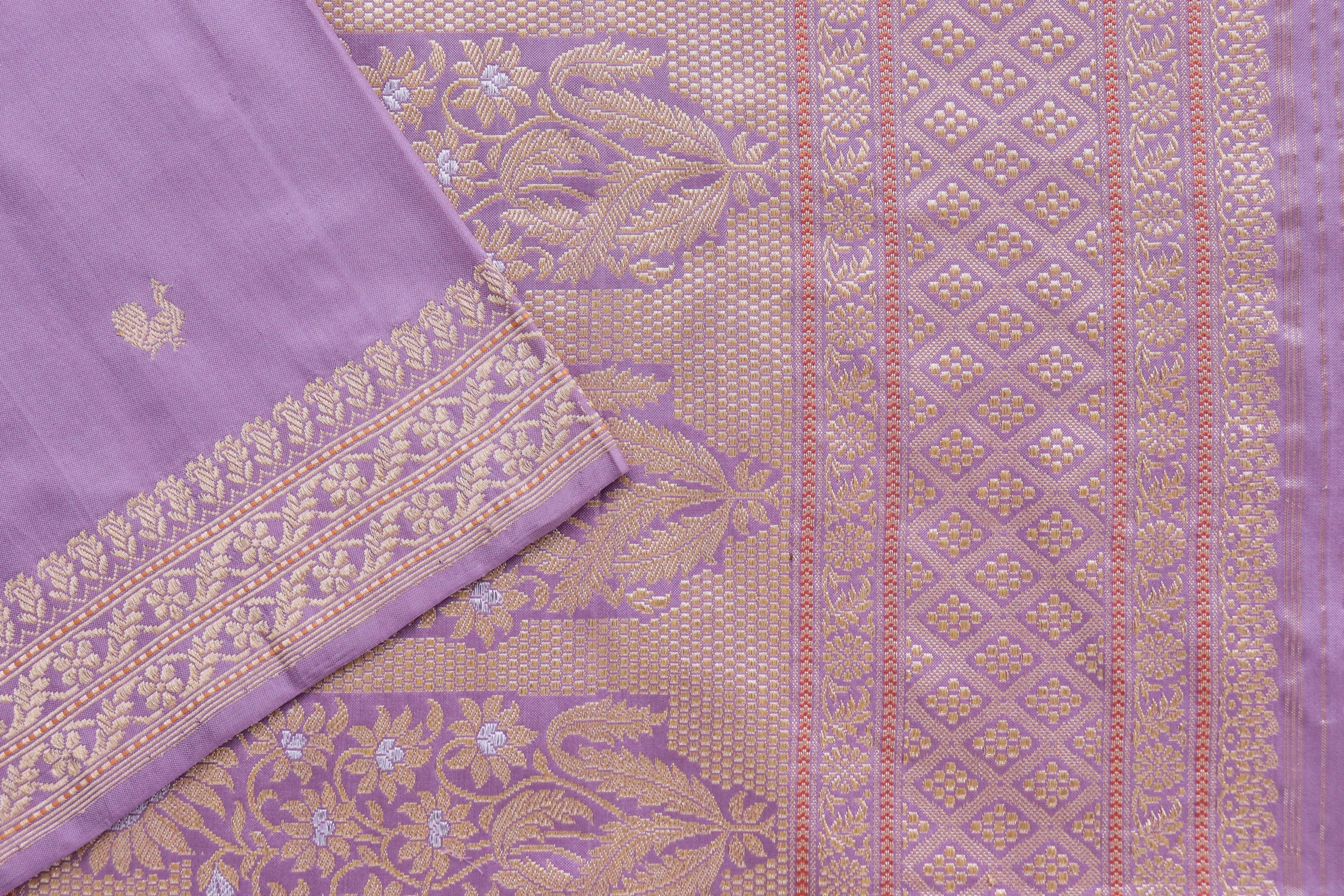 Lilac Peacock Motif Pure Silk Handloom Banarasi Saree