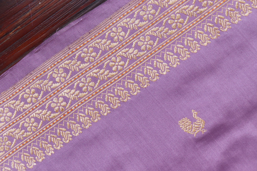 Lilac Peacock Motif Pure Silk Handloom Banarasi Saree