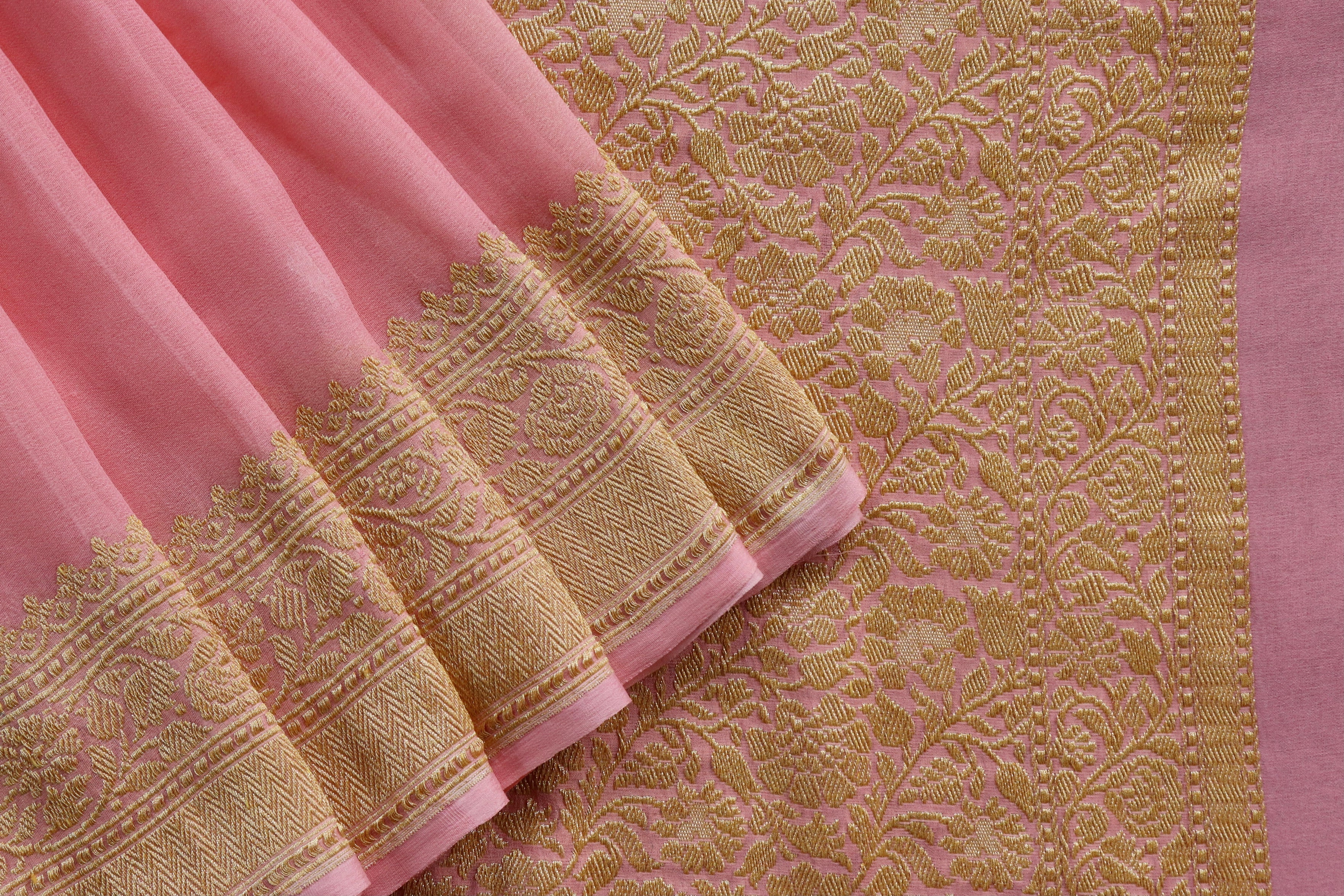 Pink Kadhua Georgette Banarasi Handloom Saree