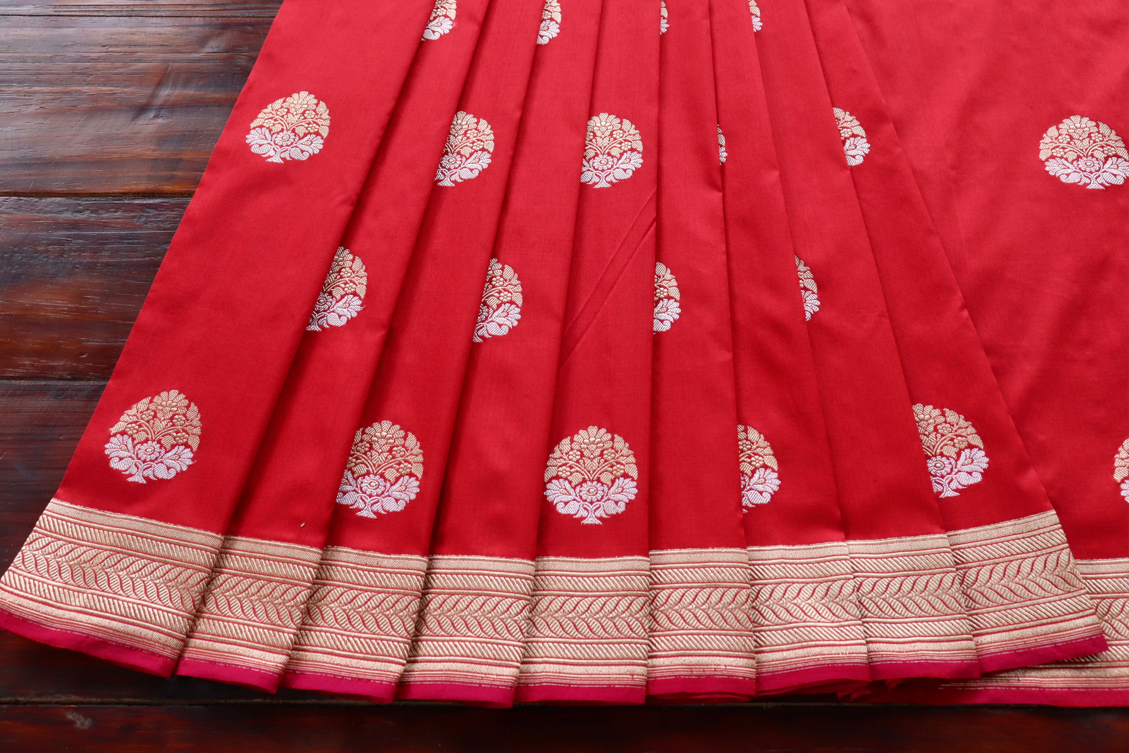 Red Sona Rupa Pure Silk Handloom Banarasi Saree