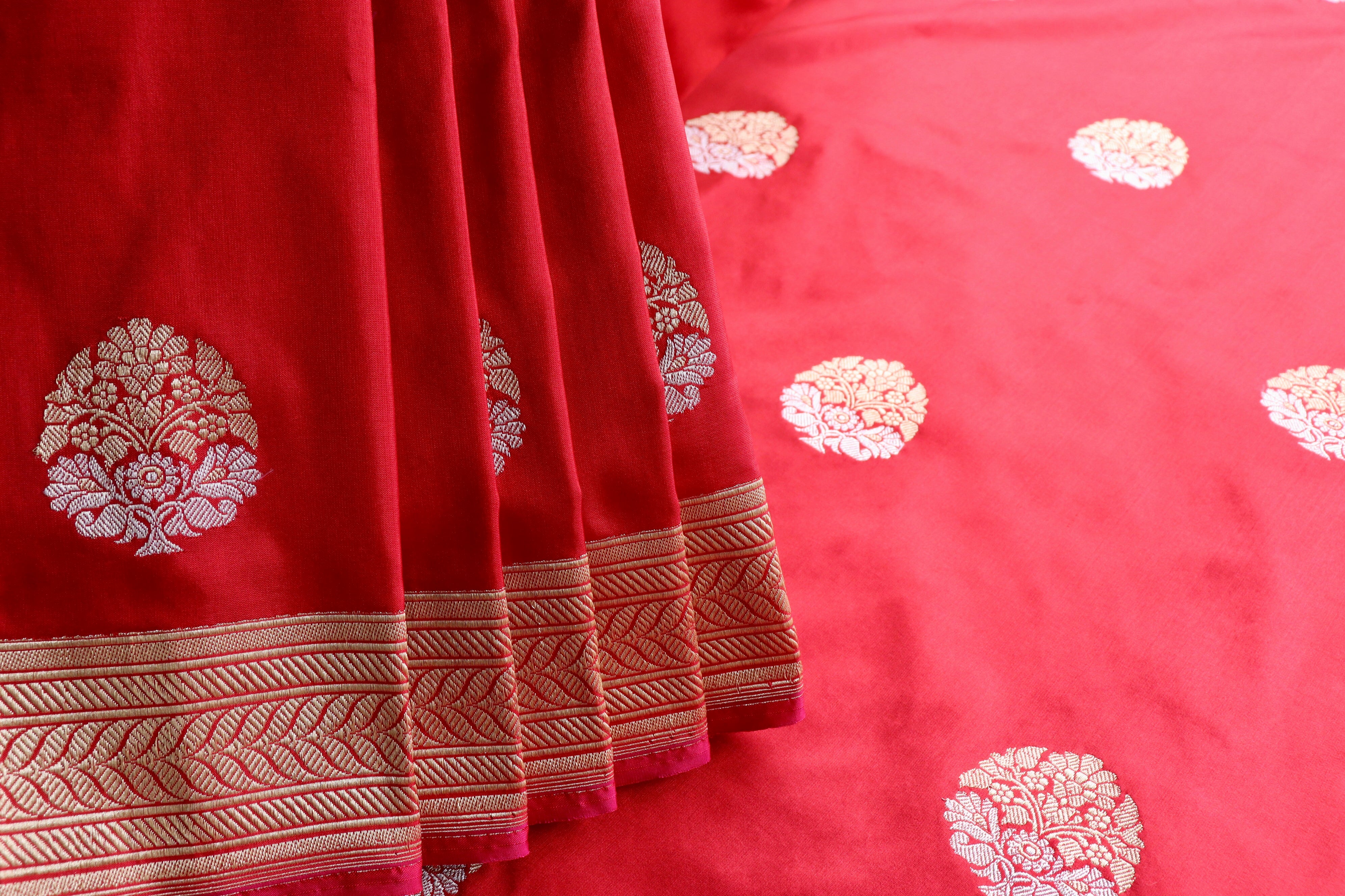 Red Sona Rupa Pure Silk Handloom Banarasi Saree