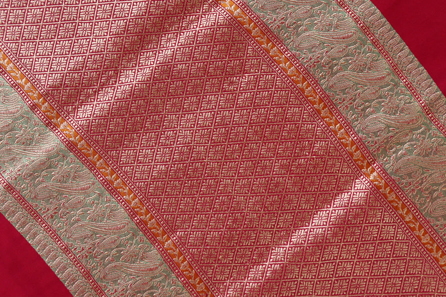 Red Banarasi Handwoven Satin Silk Saree