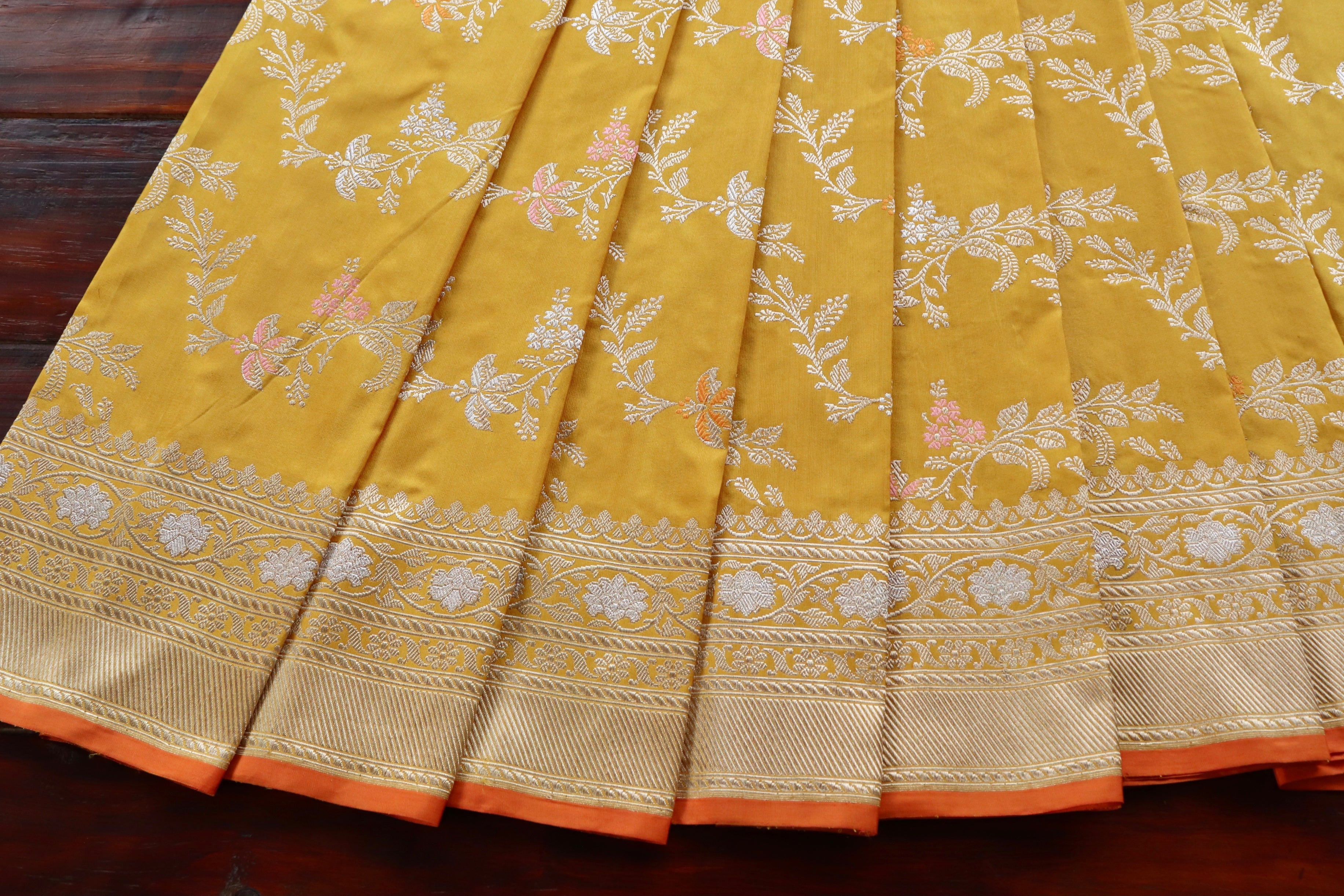 Yellow Meenadar Kadhua Phool Jangla Katan Silk Saree