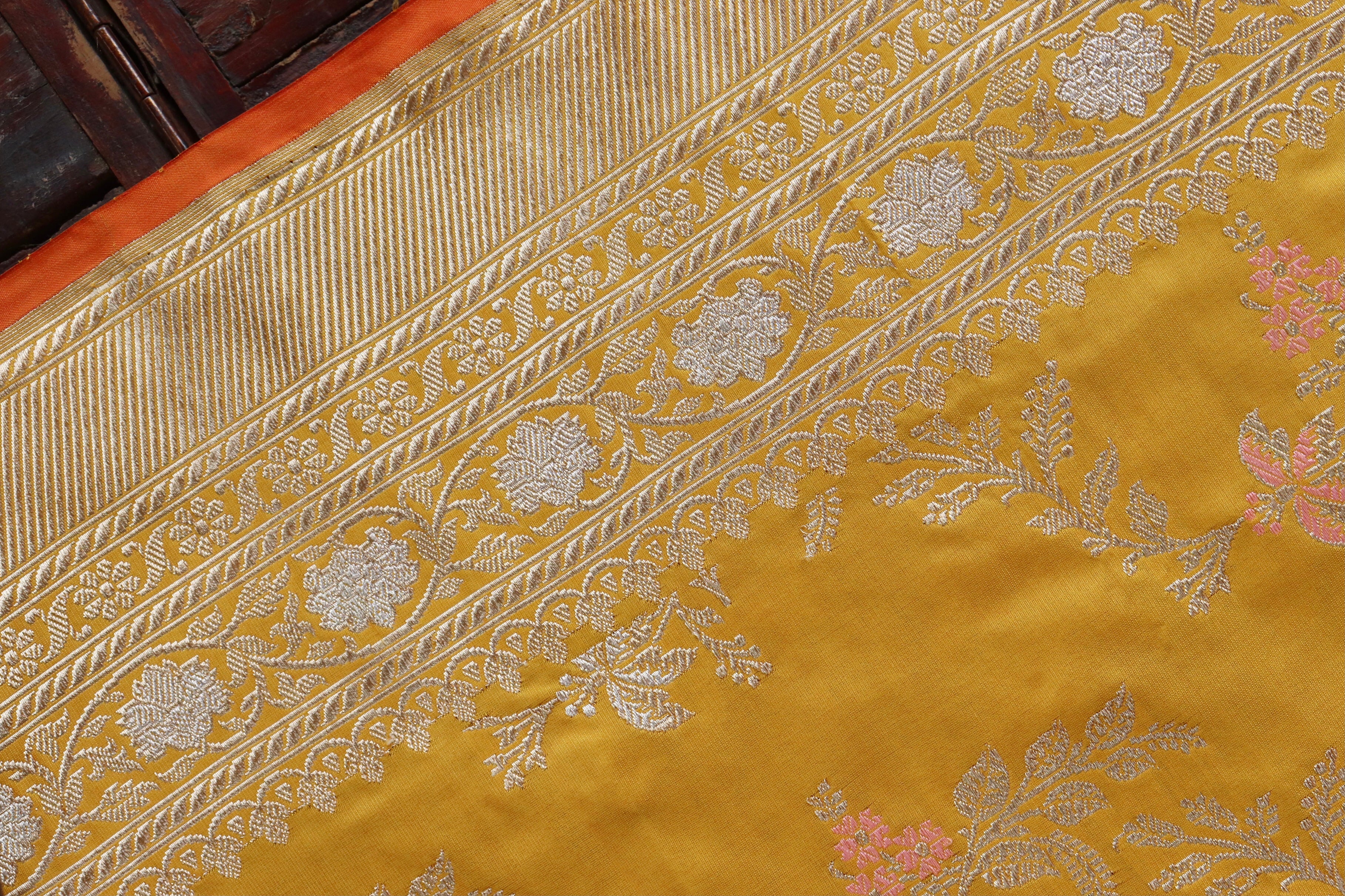 Yellow Meenadar Kadhua Phool Jangla Katan Silk Saree