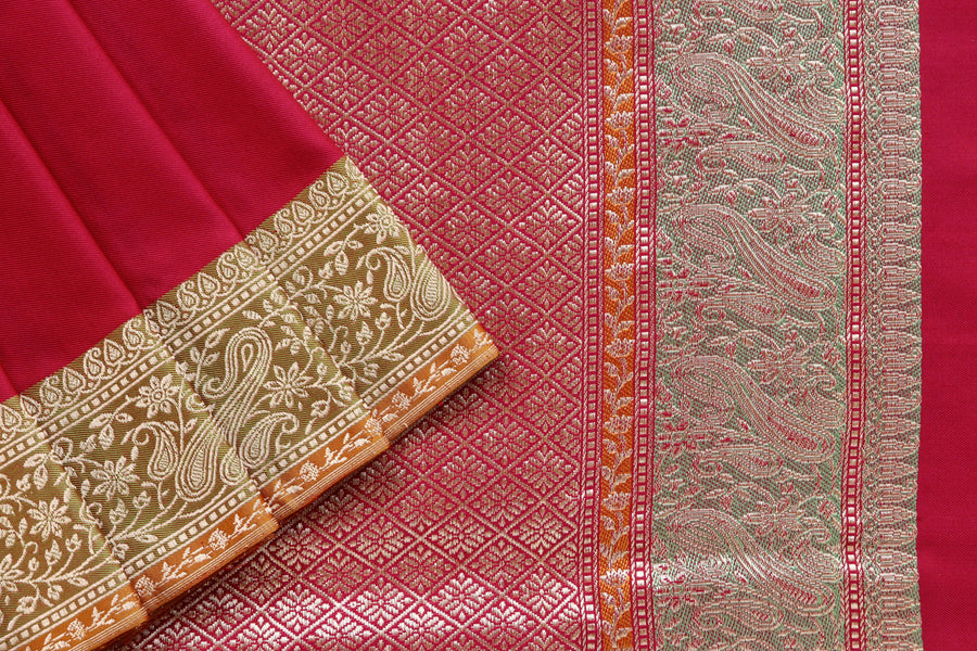 Red Banarasi Handwoven Satin Silk Saree