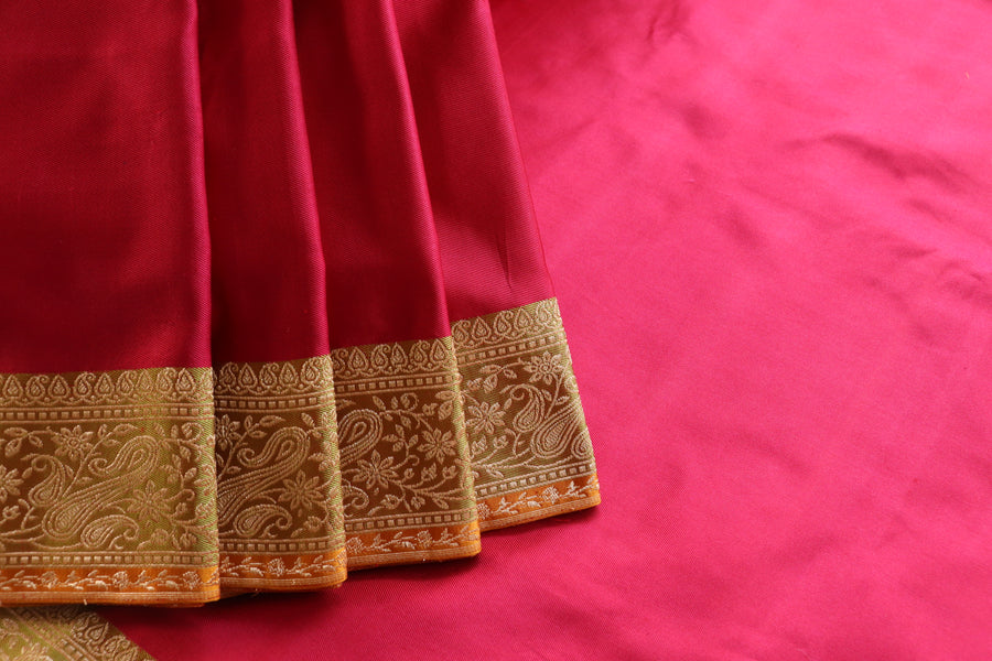 Red Banarasi Handwoven Satin Silk Saree