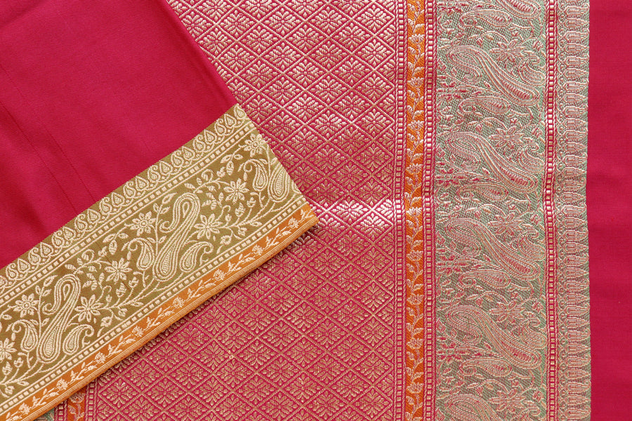 Red Banarasi Handwoven Satin Silk Saree