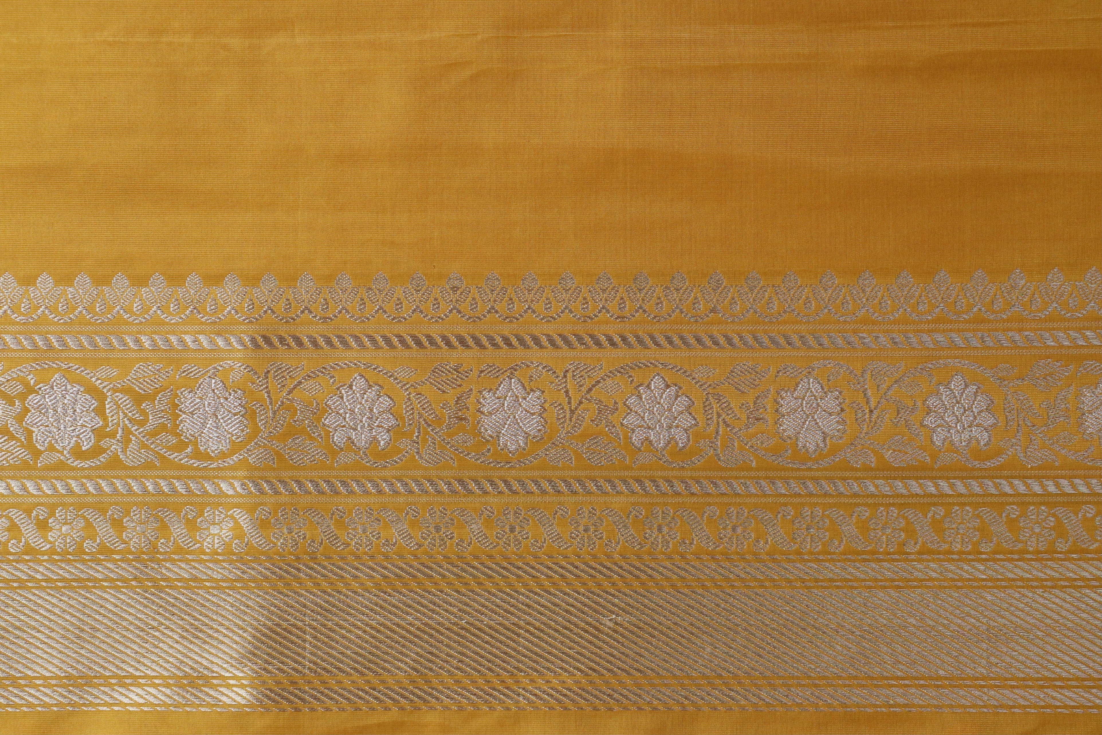 Yellow Meenadar Kadhua Phool Jangla Katan Silk Saree