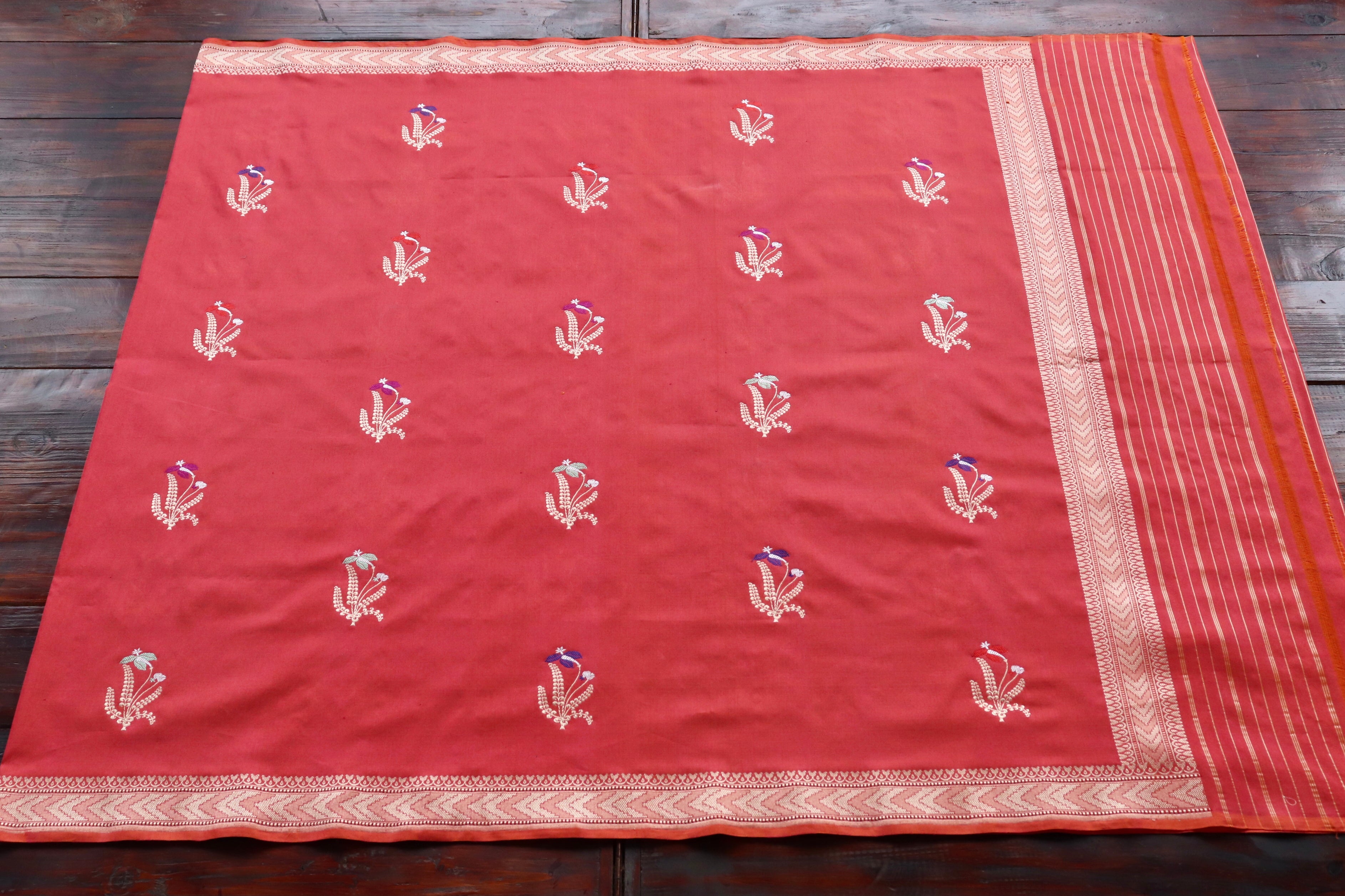 Rose Pink Leaf Motif Pure Silk Handloom Banarasi Dupatta