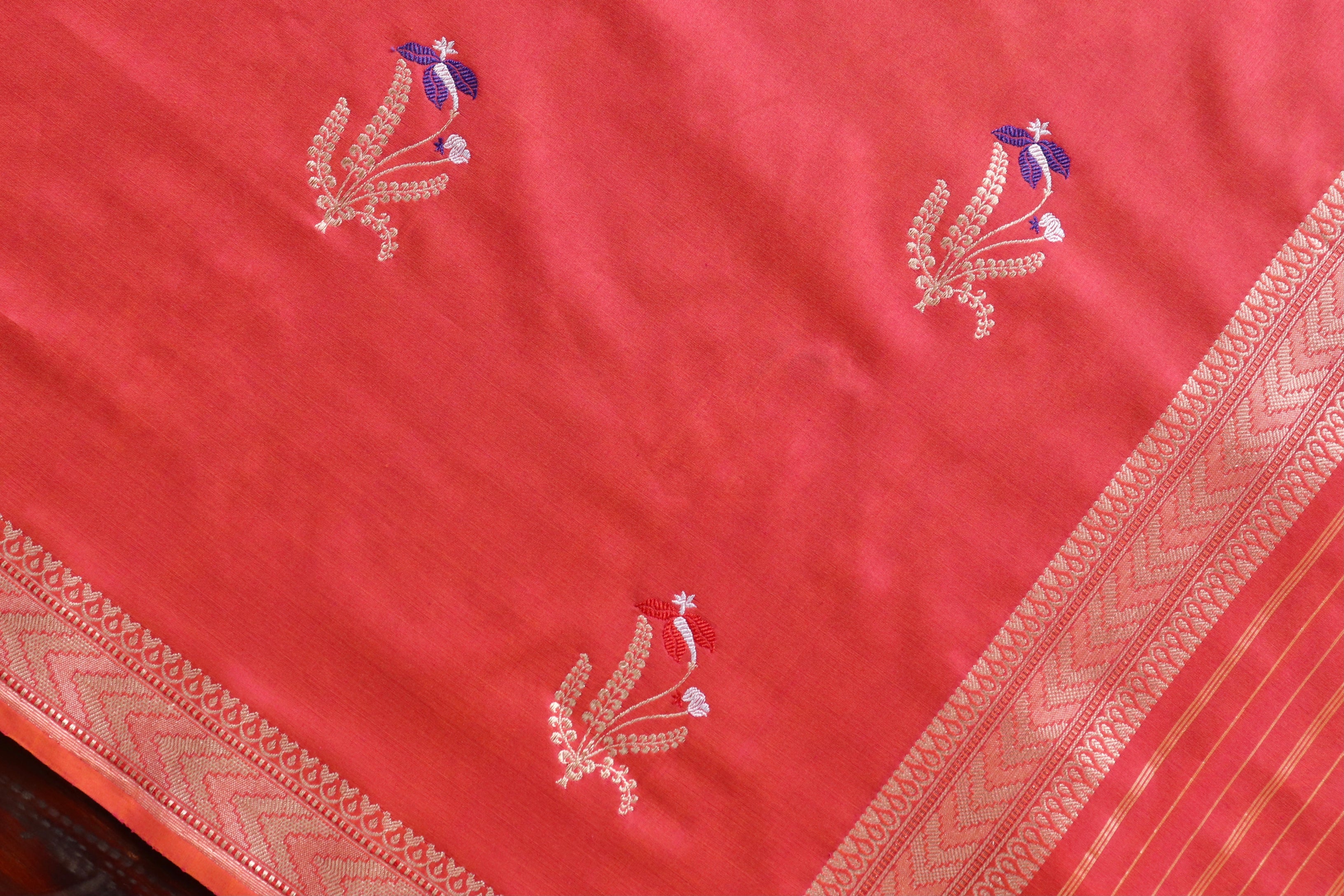 Rose Pink Leaf Motif Pure Silk Handloom Banarasi Dupatta