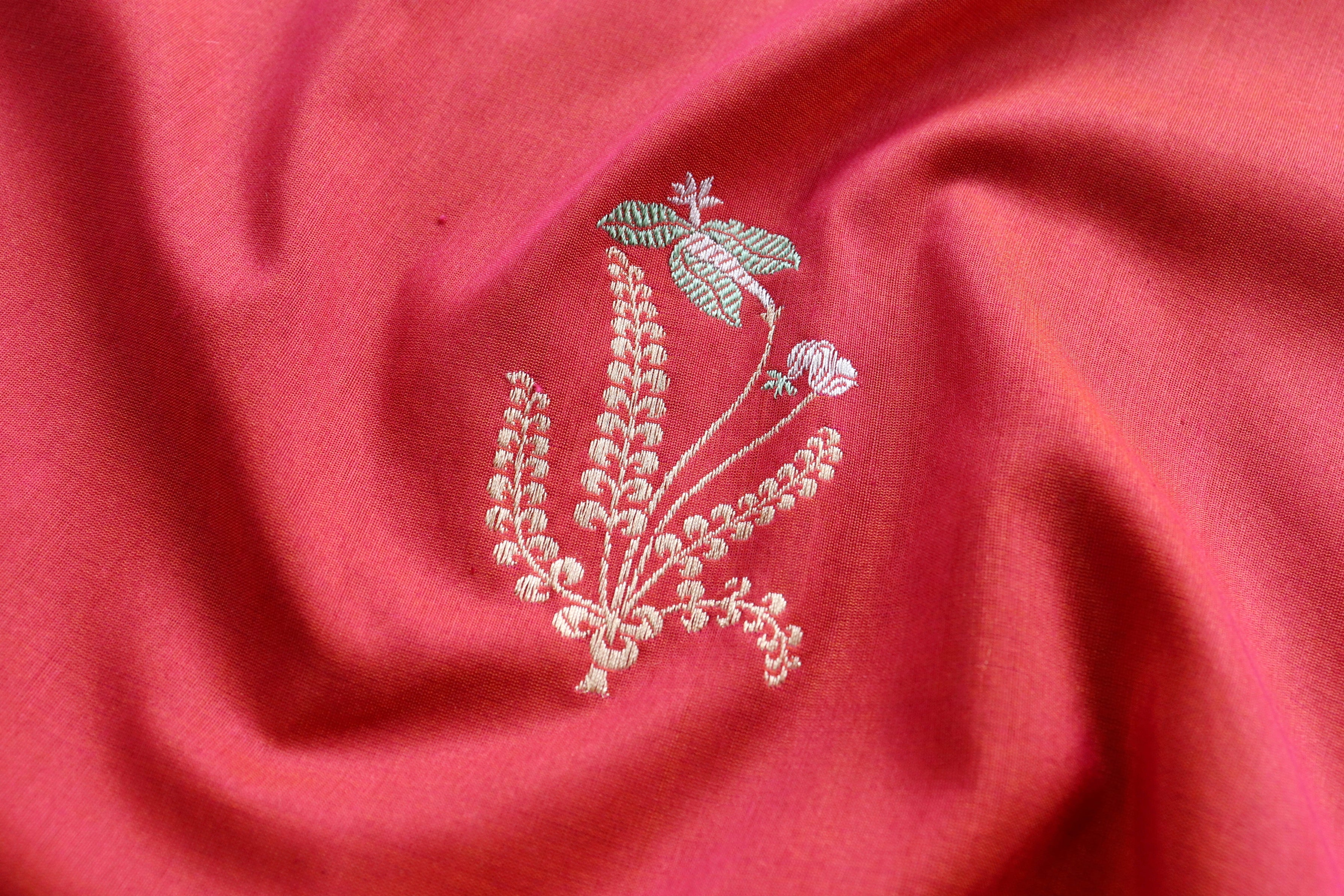 Rose Pink Leaf Motif Pure Silk Handloom Banarasi Dupatta