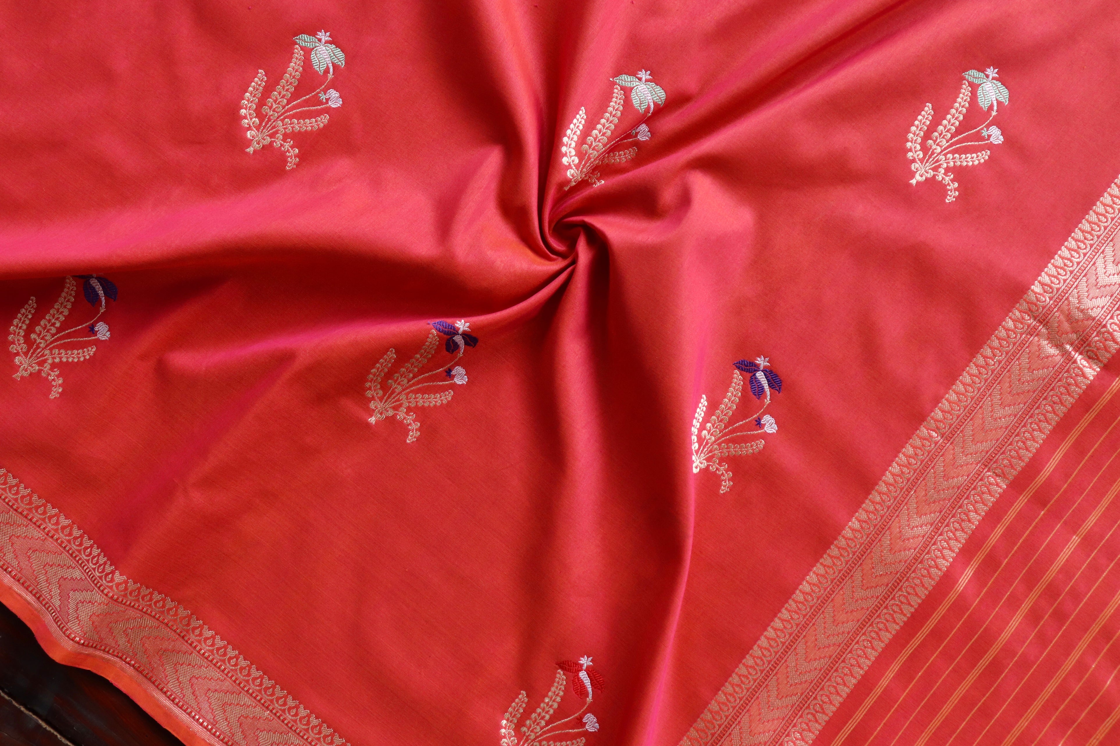 Rose Pink Leaf Motif Pure Silk Handloom Banarasi Dupatta