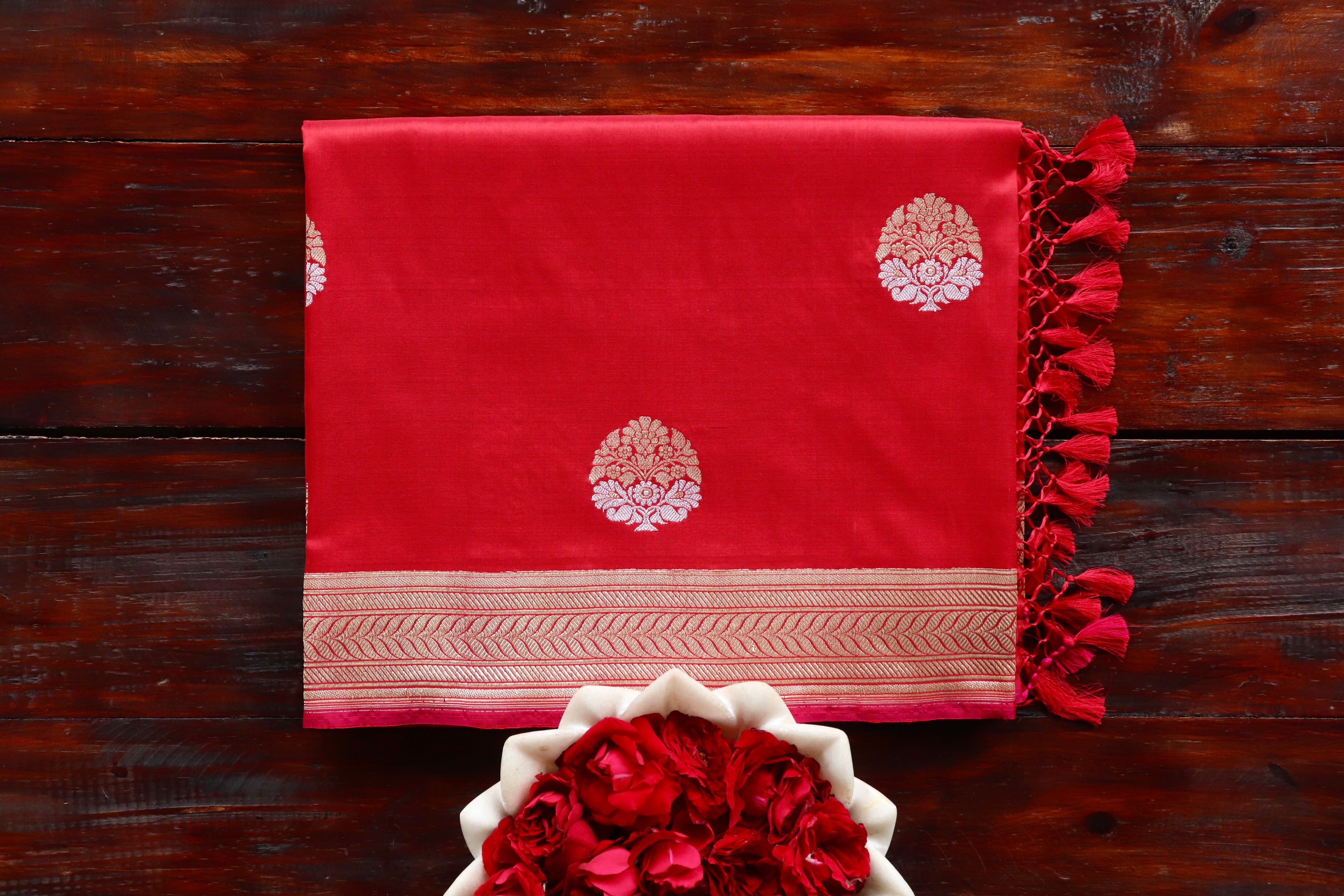 Red Sona Rupa Pure Silk Handloom Banarasi Saree